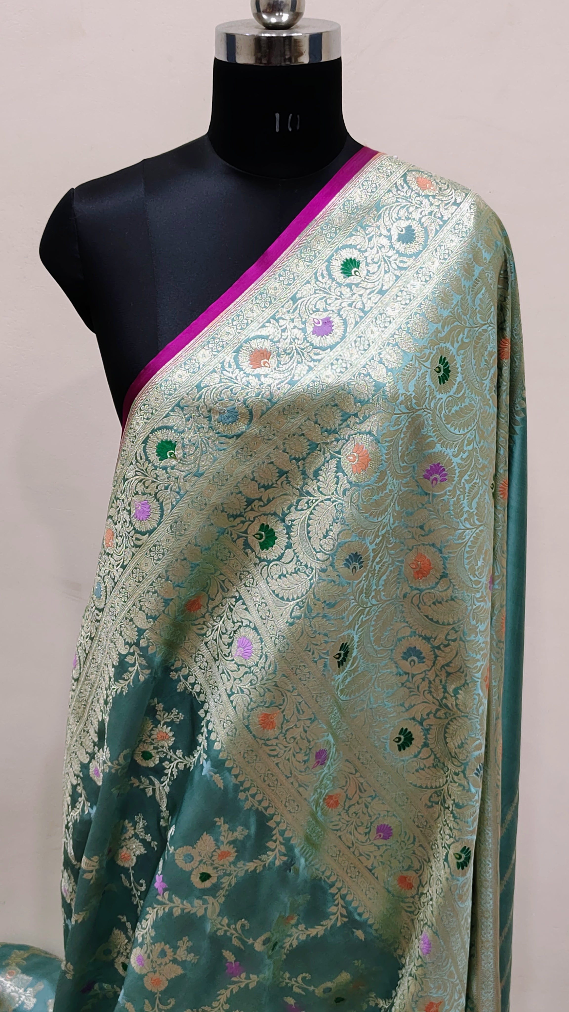 Teal Green Banarasi Mashru Katan Silk Saree