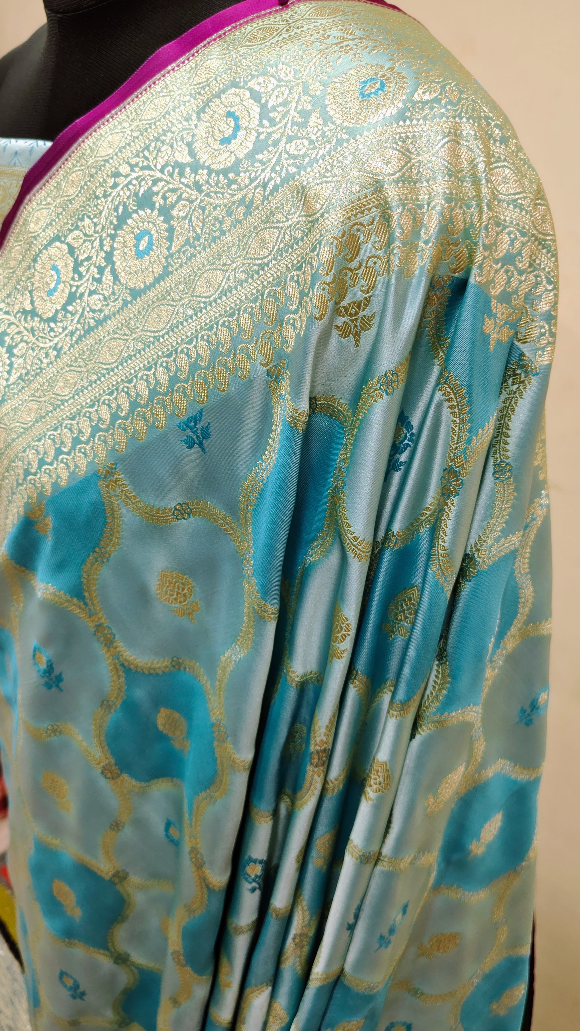 Blue Banarasi Mashru Katan Silk Saree