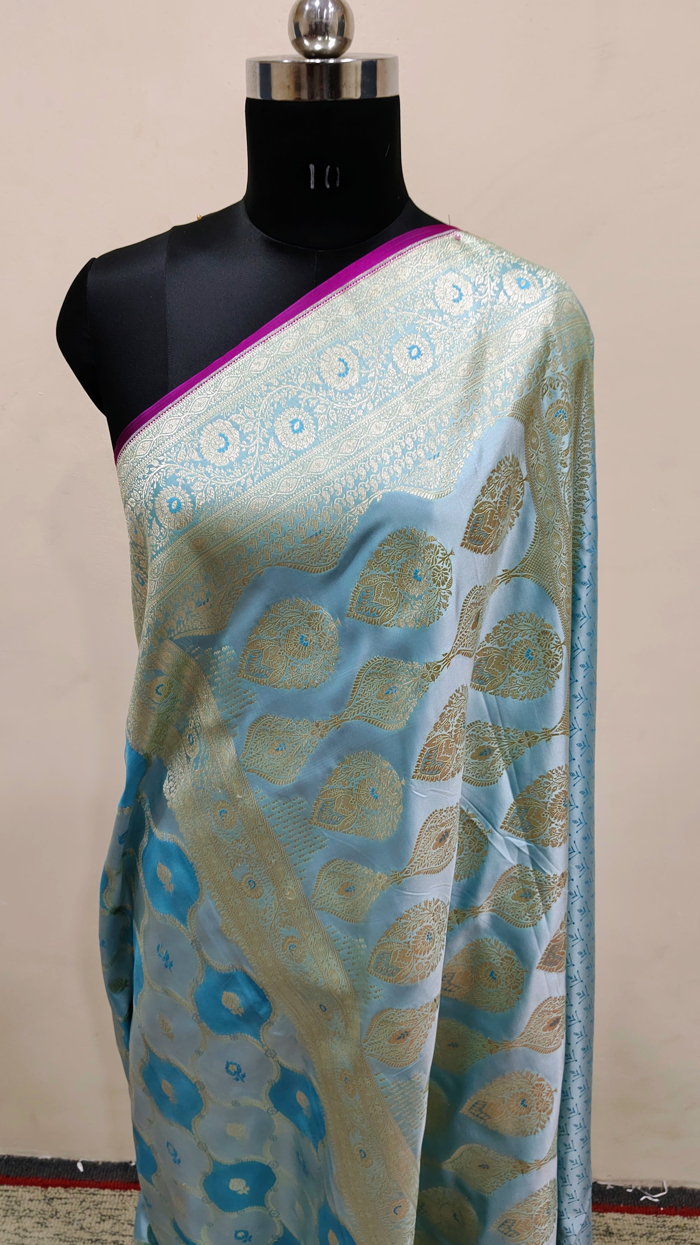 Blue Banarasi Mashru Katan Silk Saree