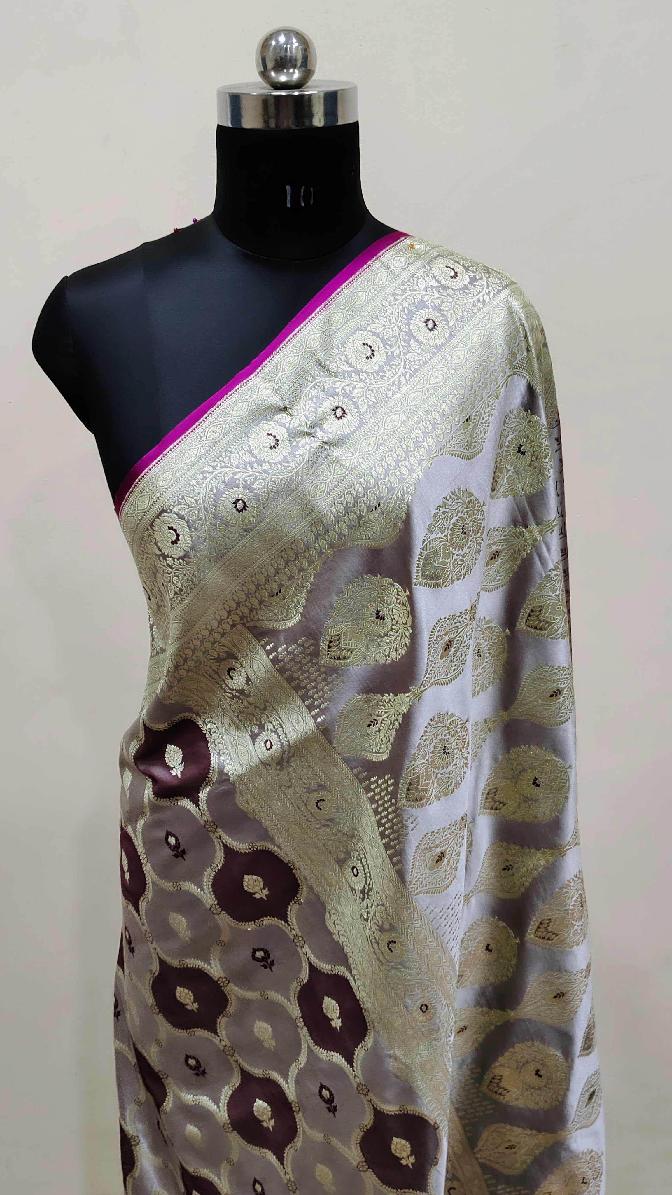 Grey Banarasi Mashru Katan Silk Saree