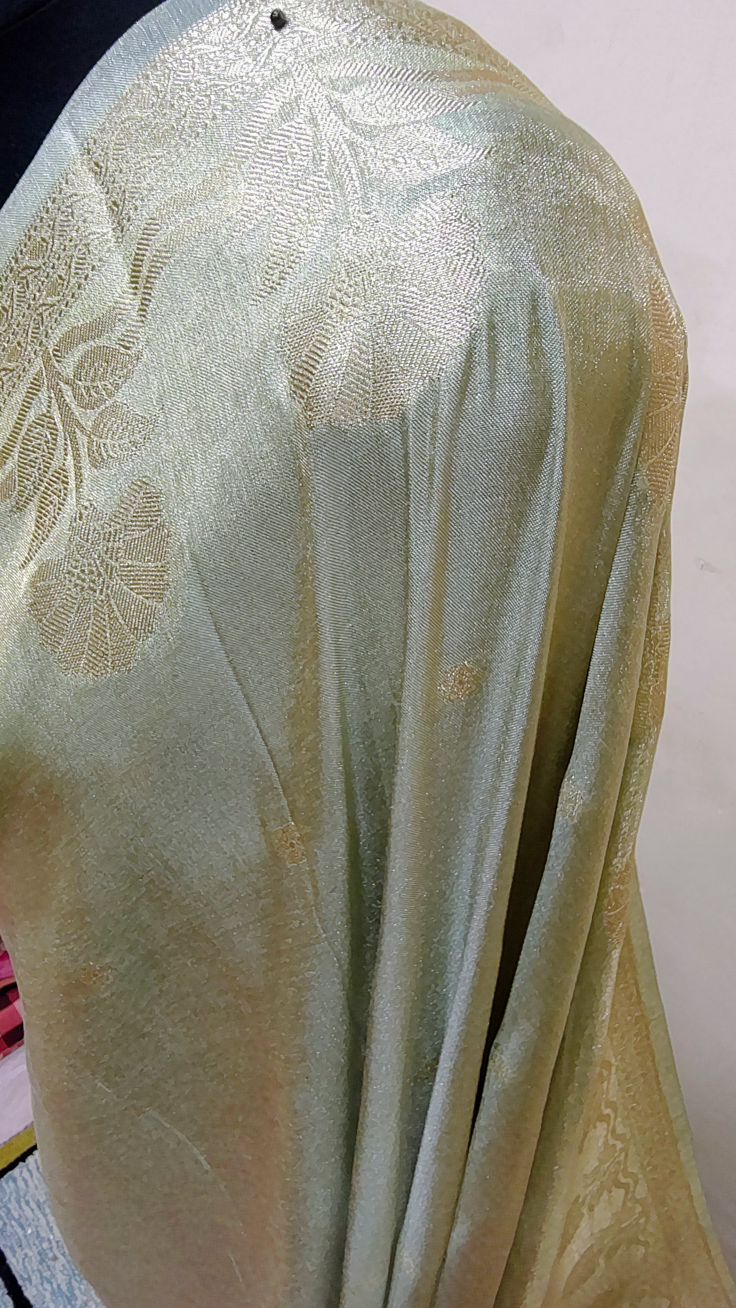 Pista Green with Subtle Gold Zari Work Banarasi Tissue Silk Saree
