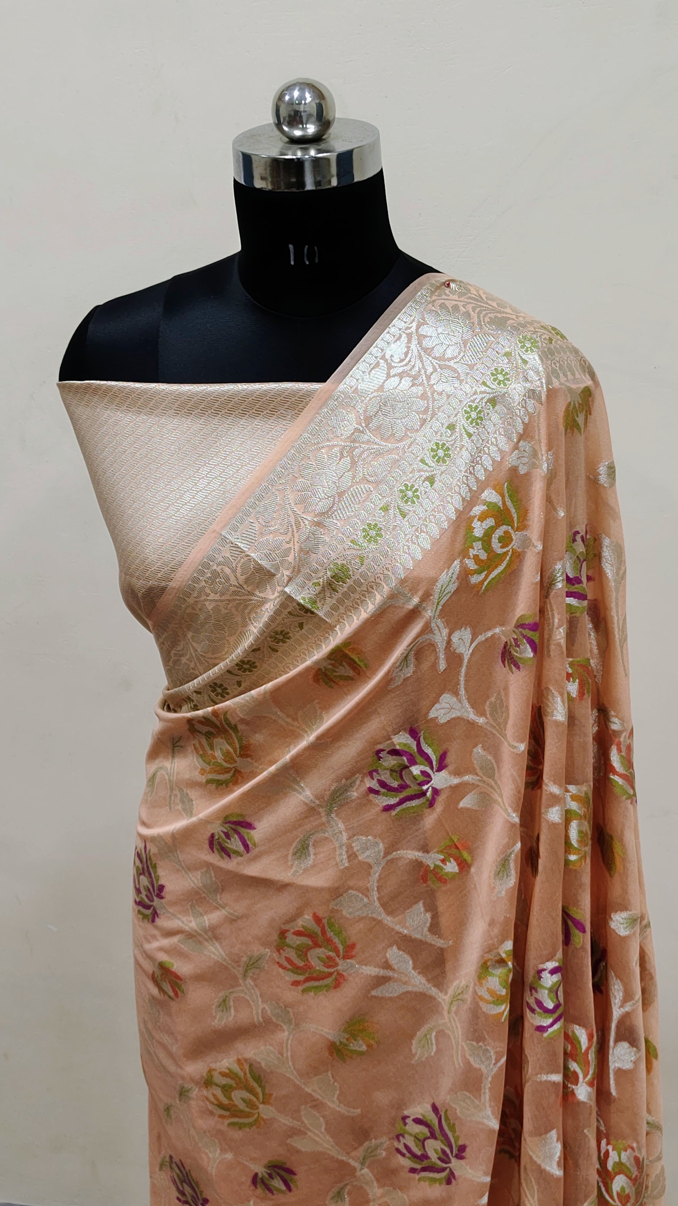 Soft Peach Banarasi Khaddi Georgette Saree