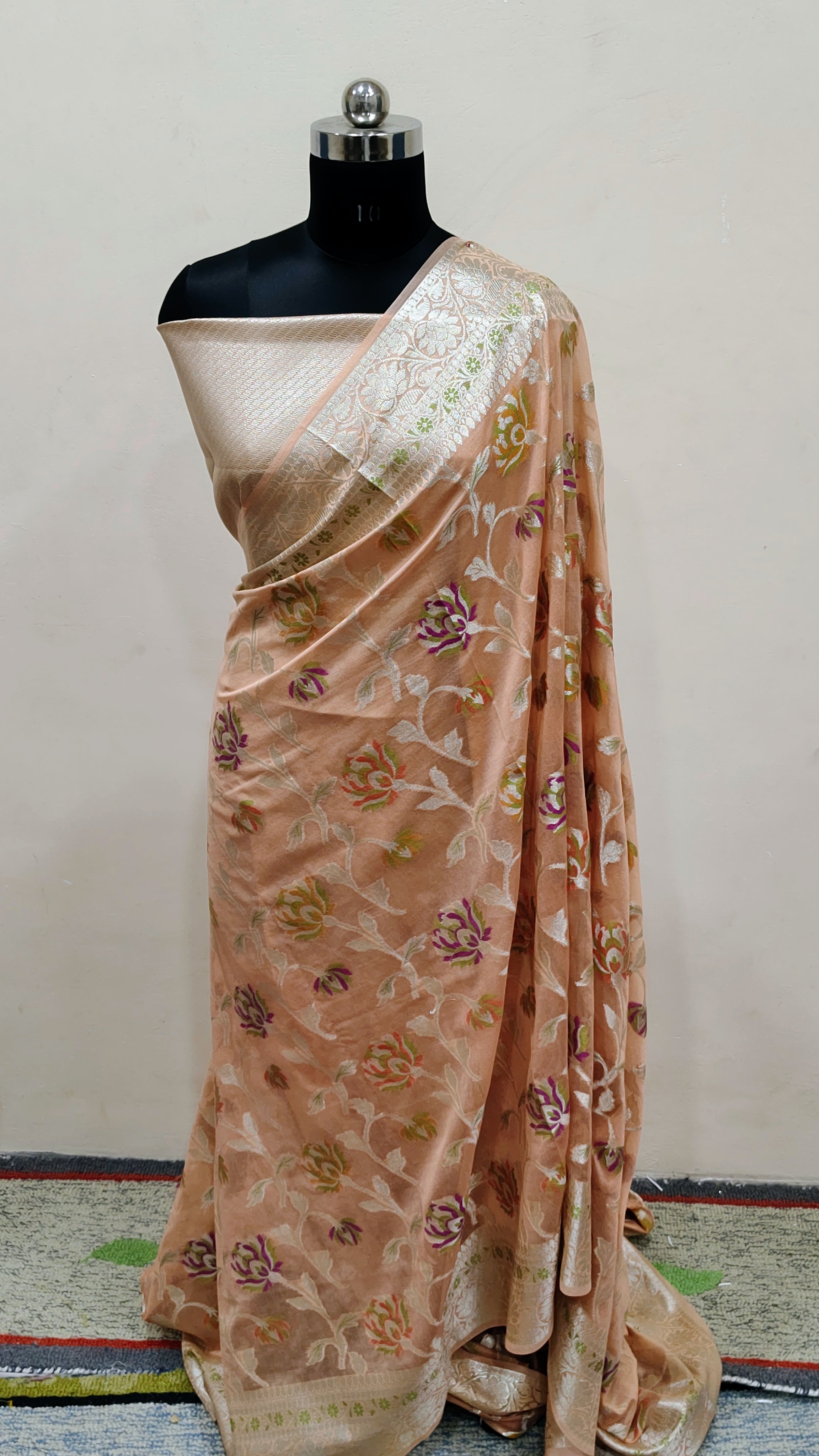 Soft Peach Banarasi Khaddi Georgette Saree