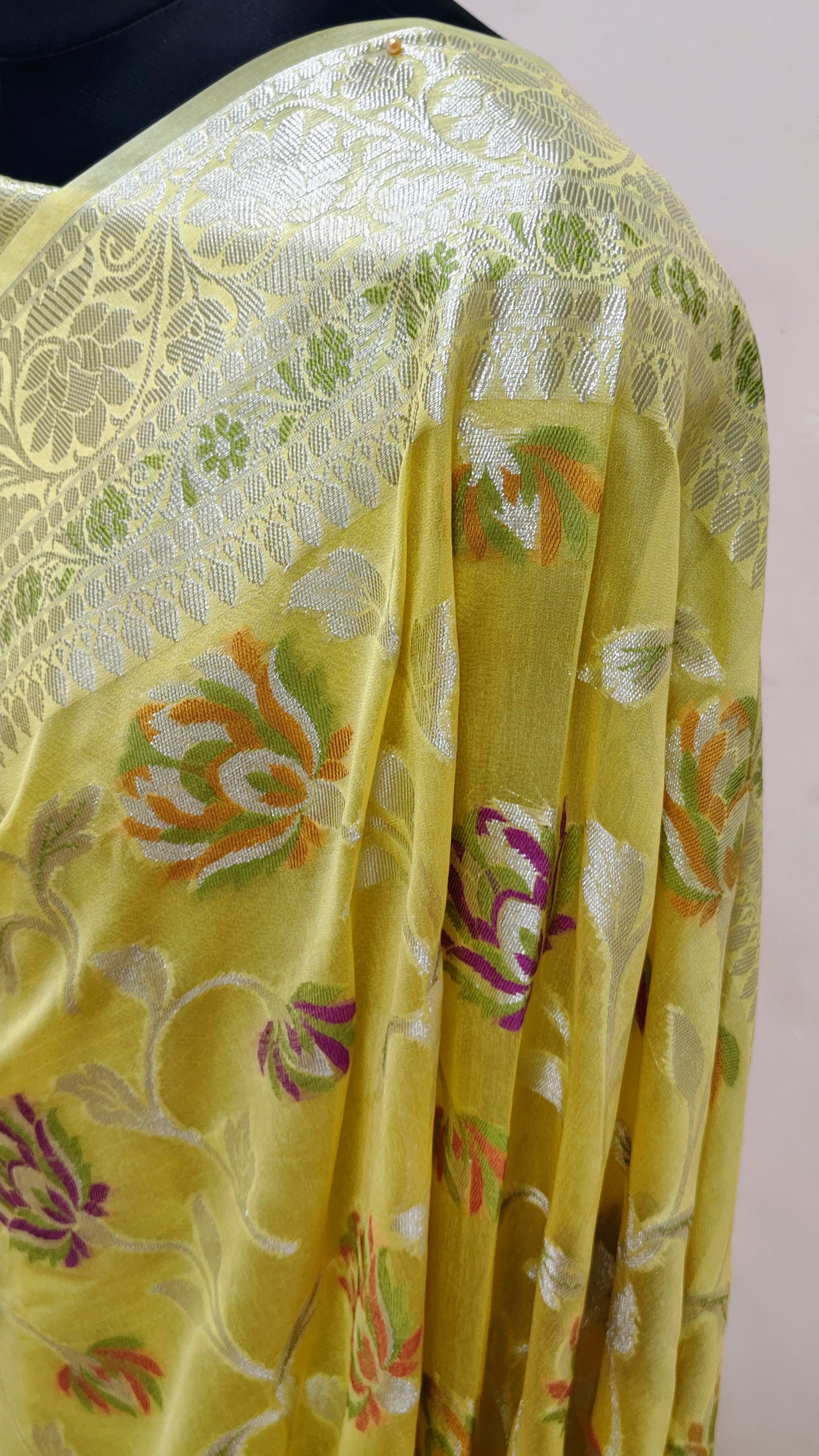Lemon Yellow Banarasi Khaddi Georgette Saree