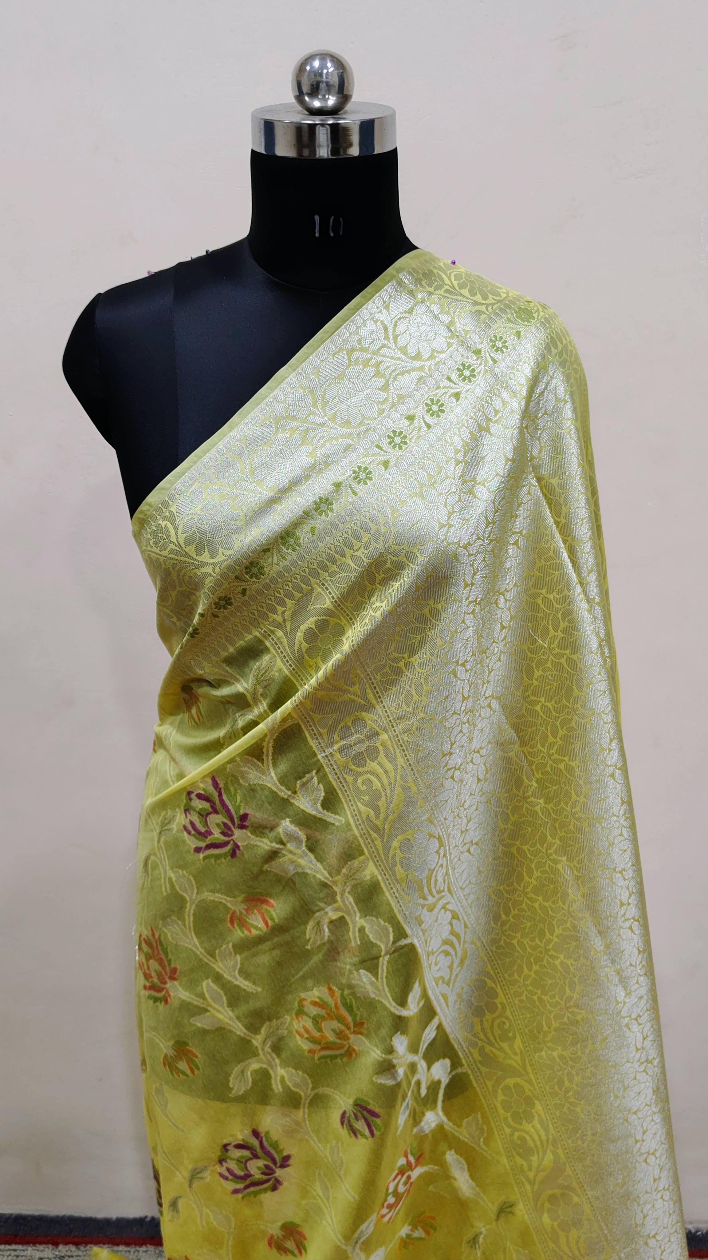 Lemon Yellow Banarasi Khaddi Georgette Saree