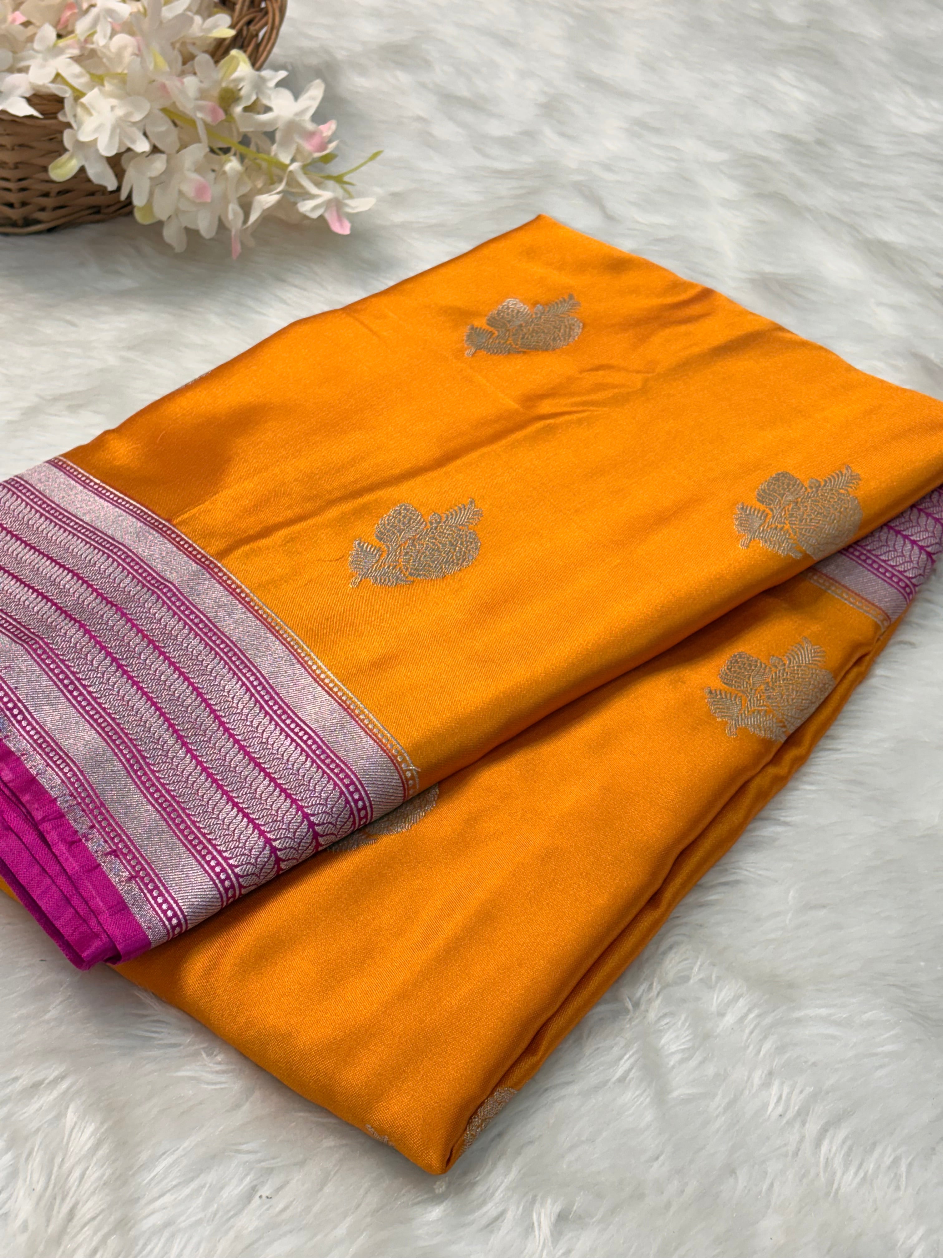 Orange Pure Banarasi Mashru Katan Silk Saree