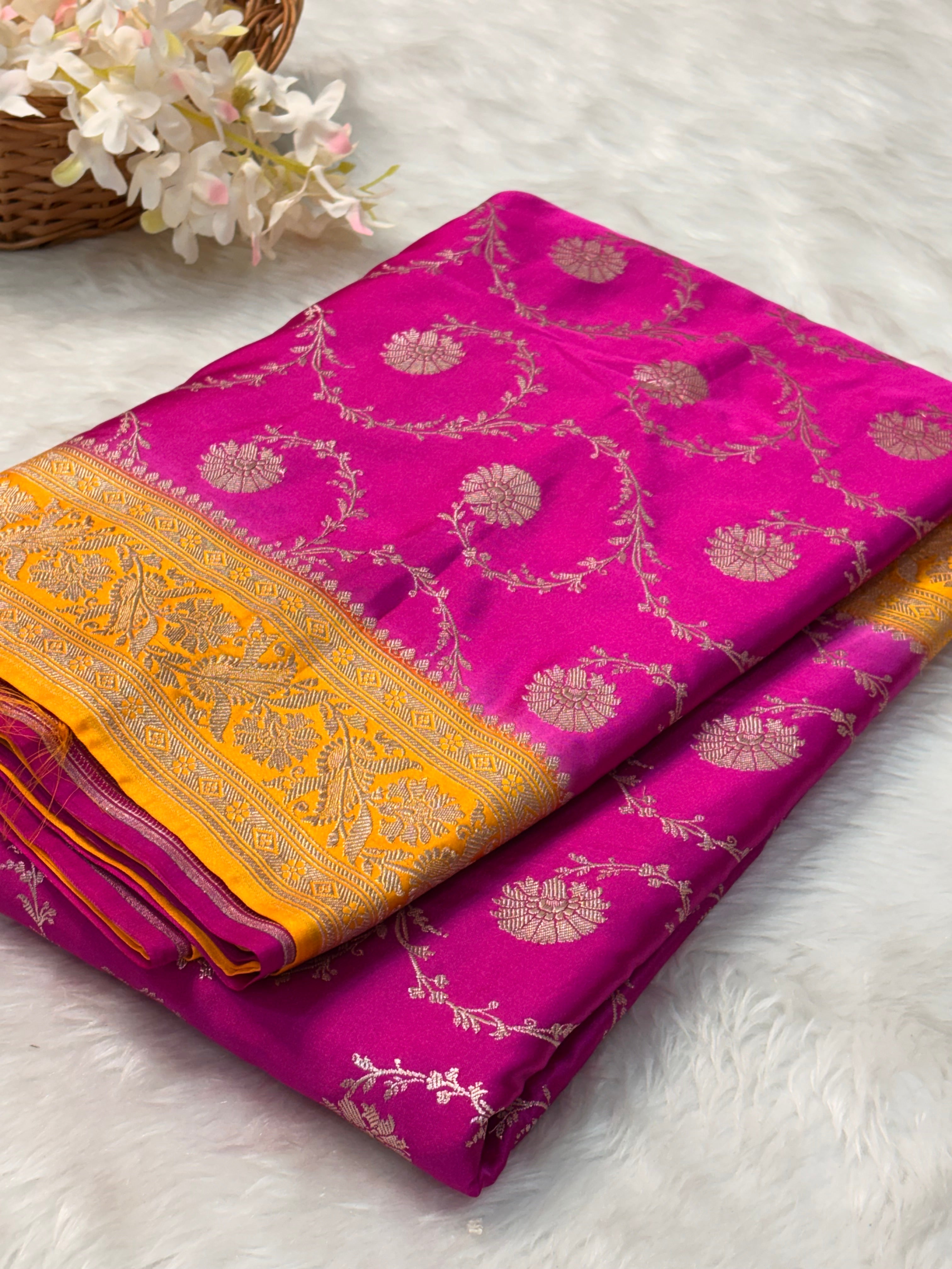Pink Pure Banarasi Mashru Katan Silk Saree