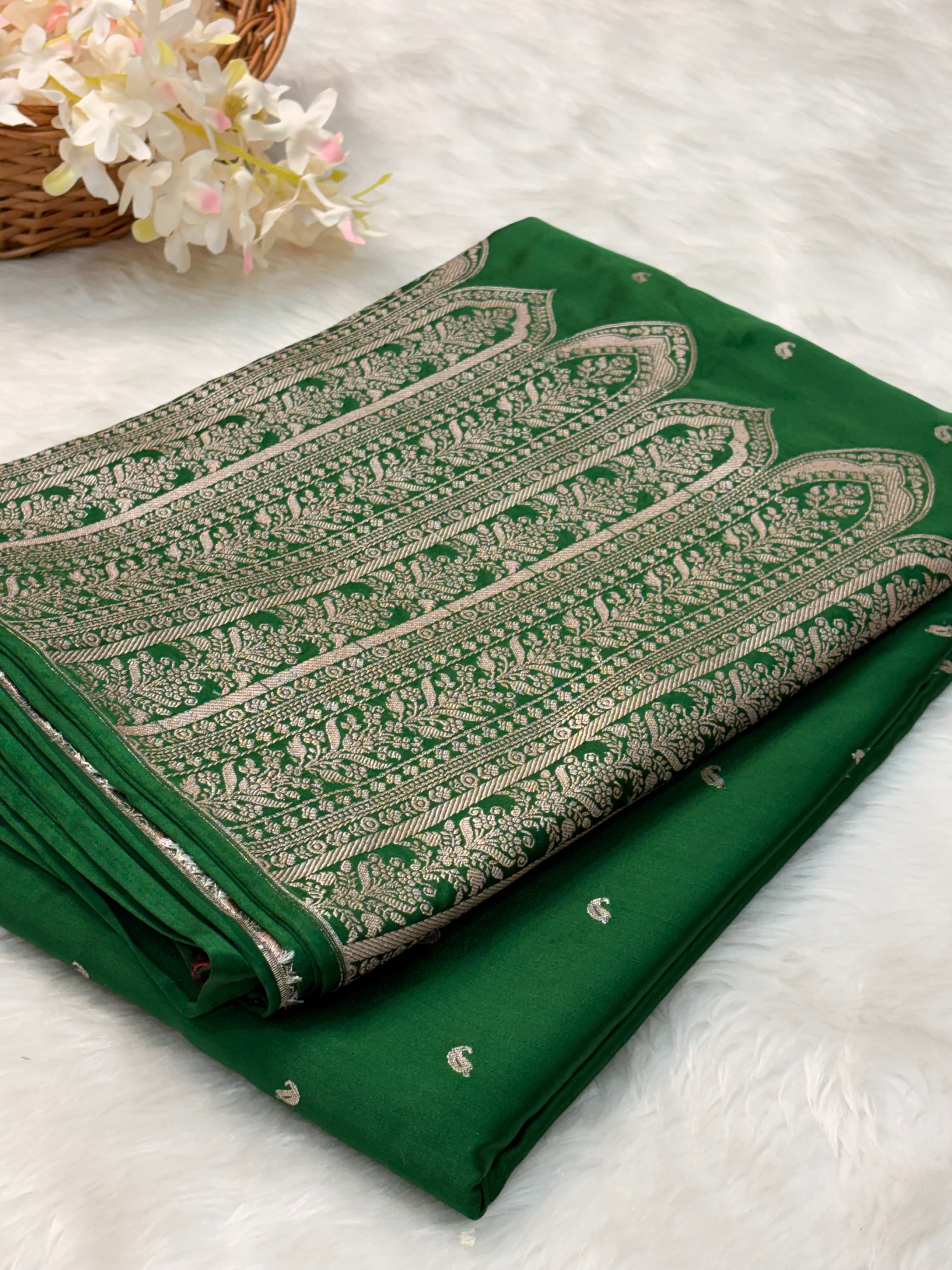 Green Pure Banarasi Mashru Silk Saree