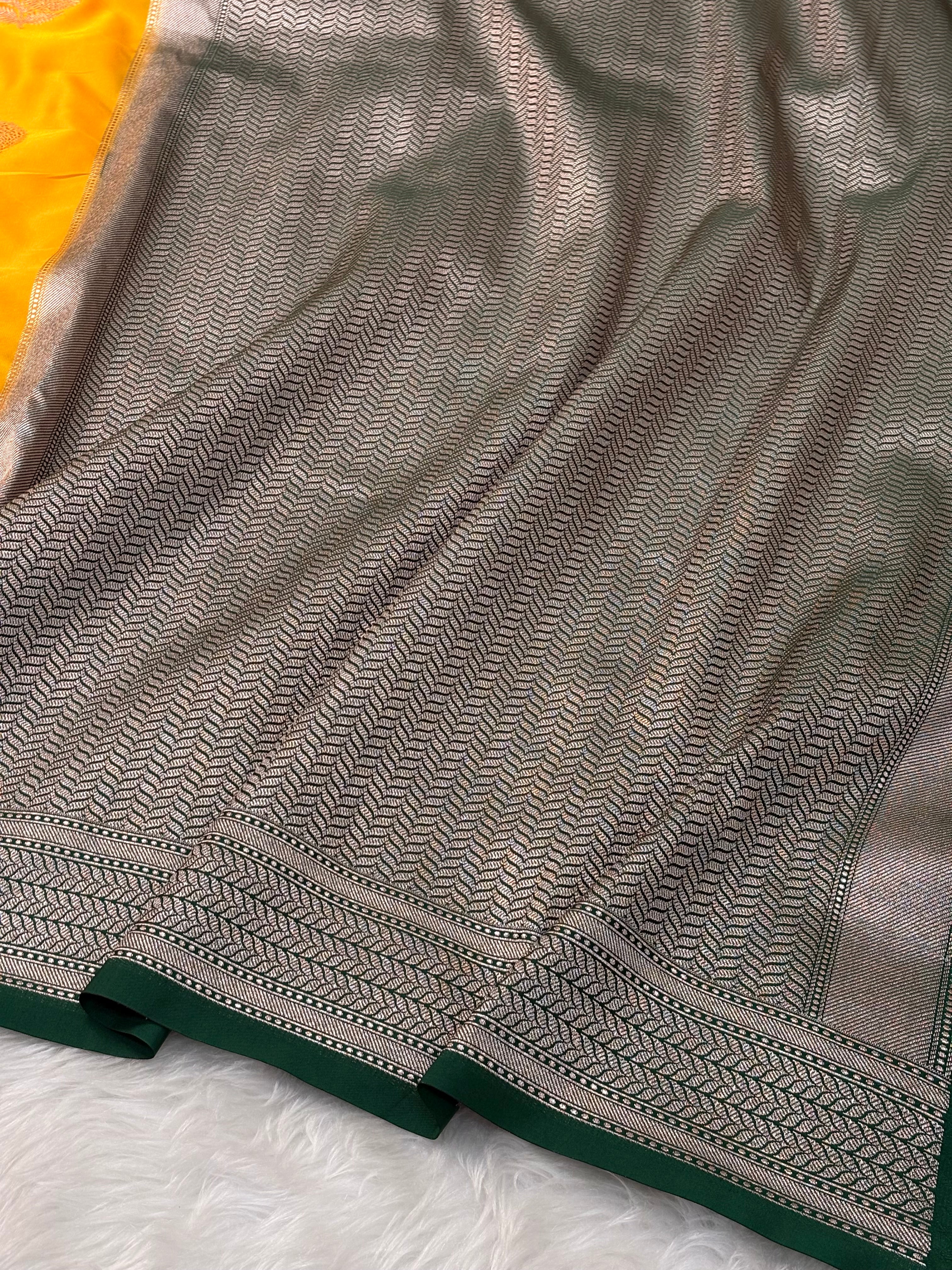 Yellow Pure Banarasi Mashru Silk Saree