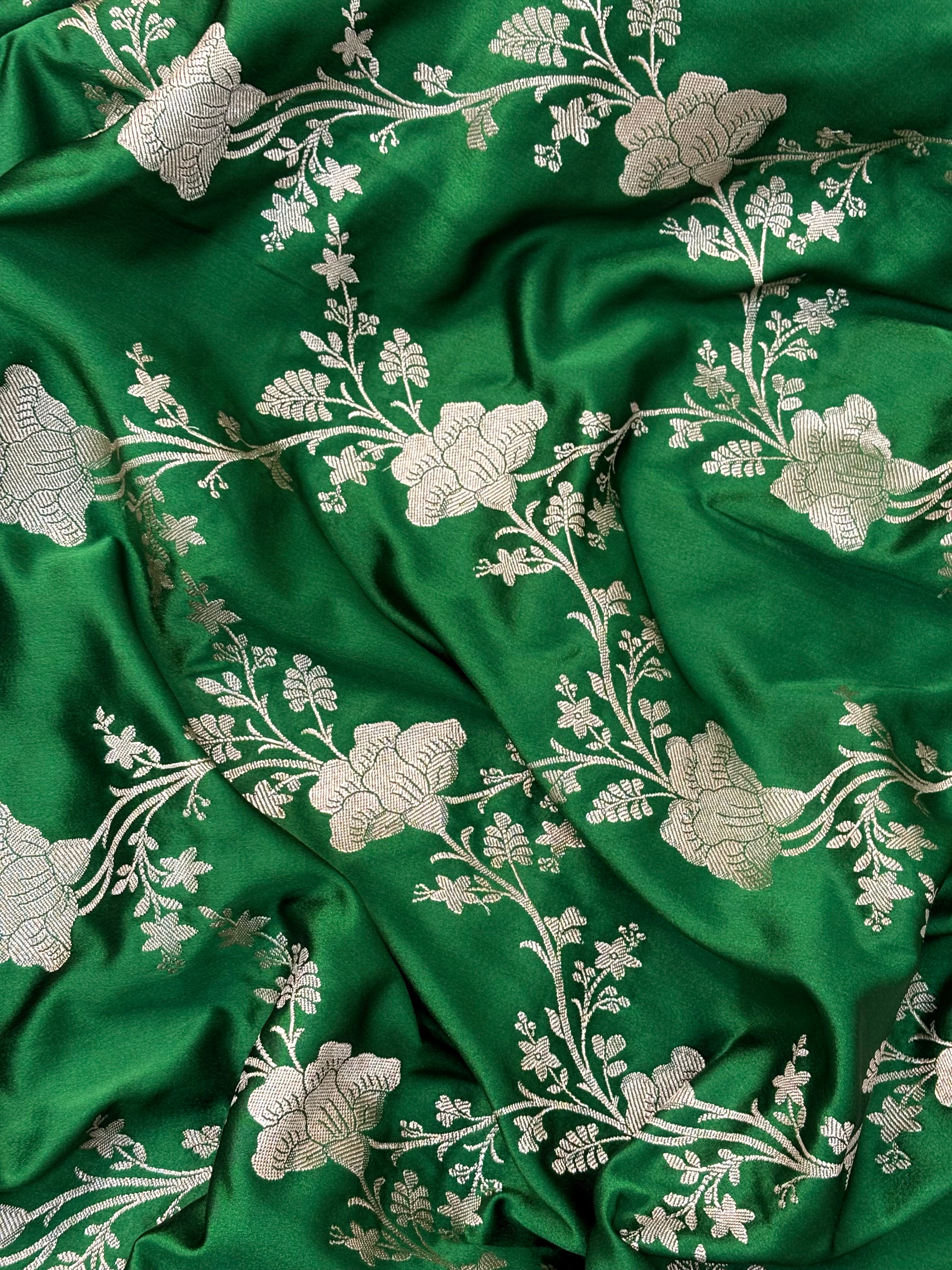 Bottle Green Pure Banarasi Mashru Katan Silk Saree