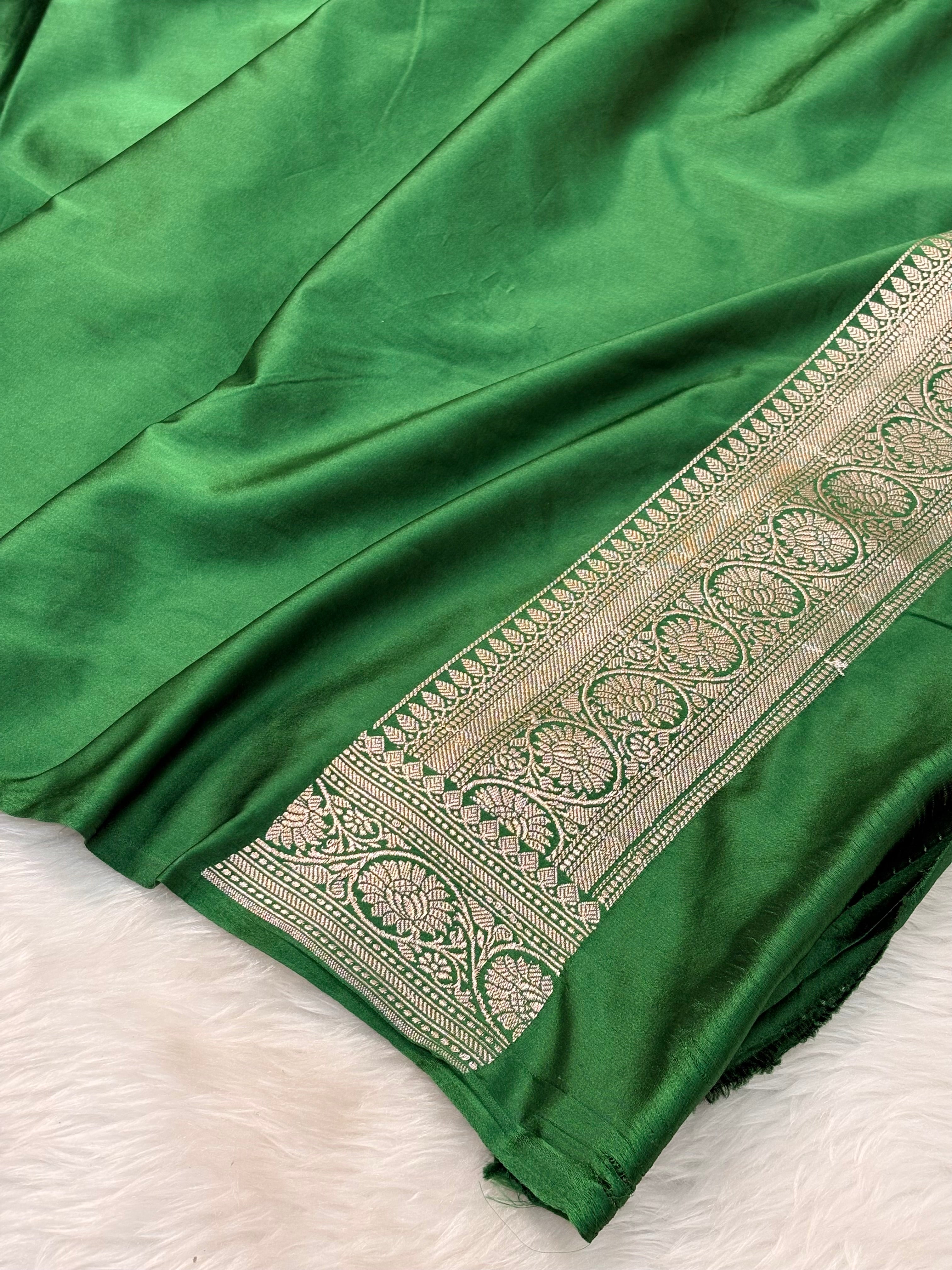 Bottle Green Pure Banarasi Mashru Katan Silk Saree