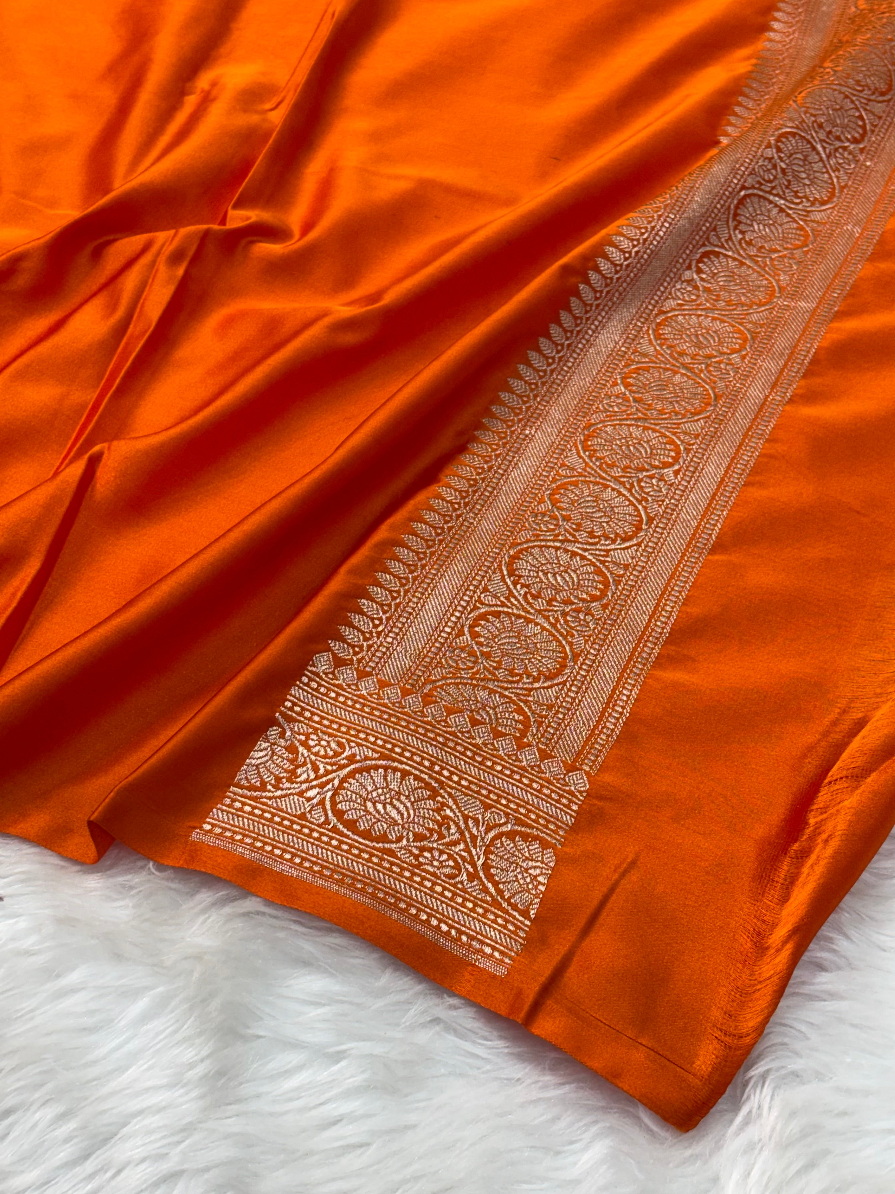 Orange Pure Banarasi Mashru Silk Saree