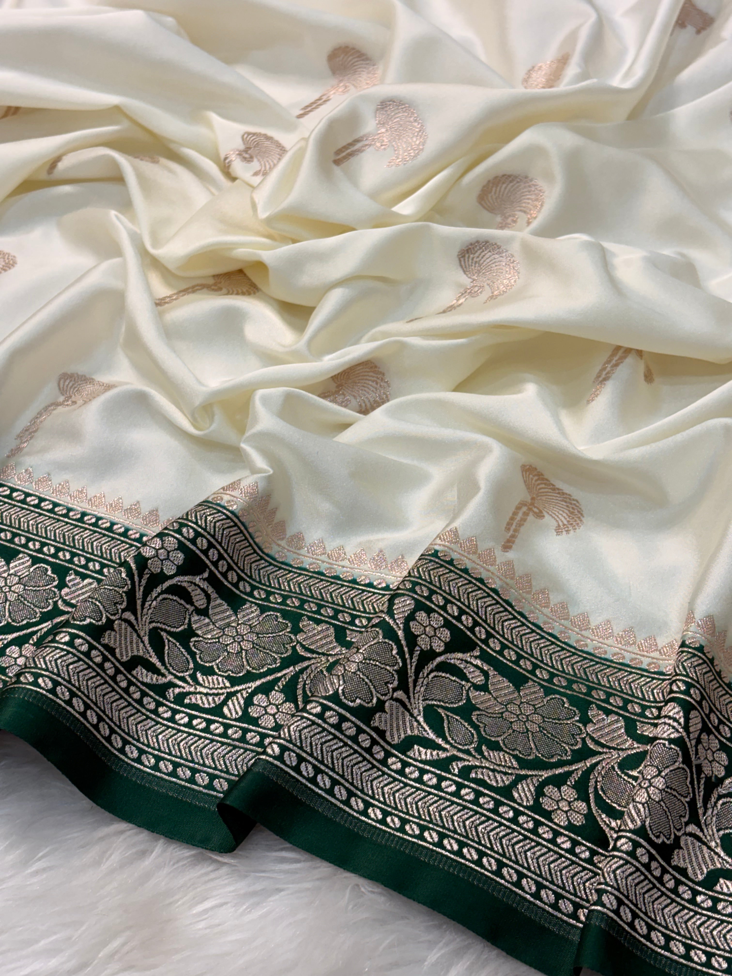 White Pure Banarasi Mashru Katan Silk Saree