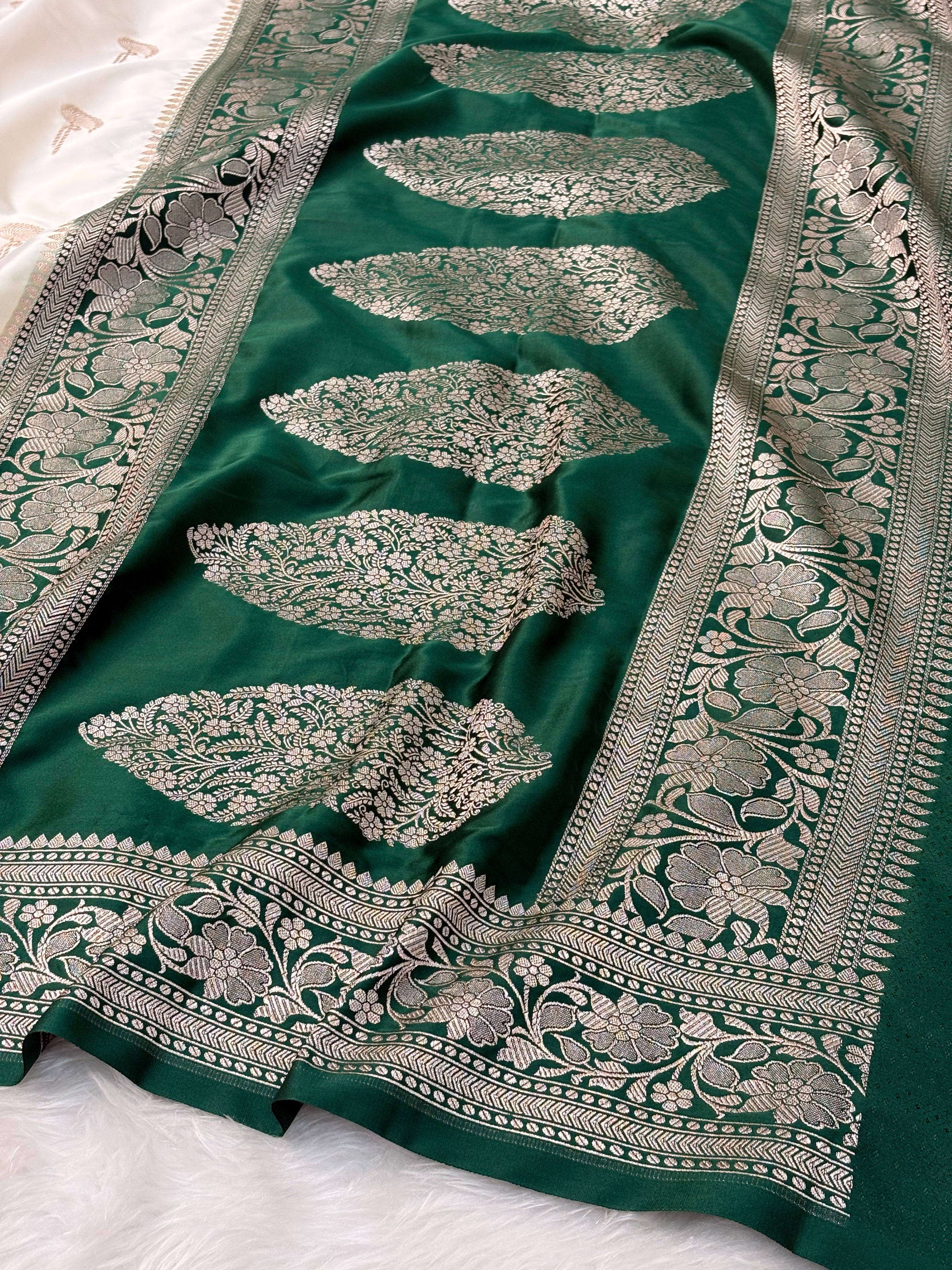 White Pure Banarasi Mashru Katan Silk Saree