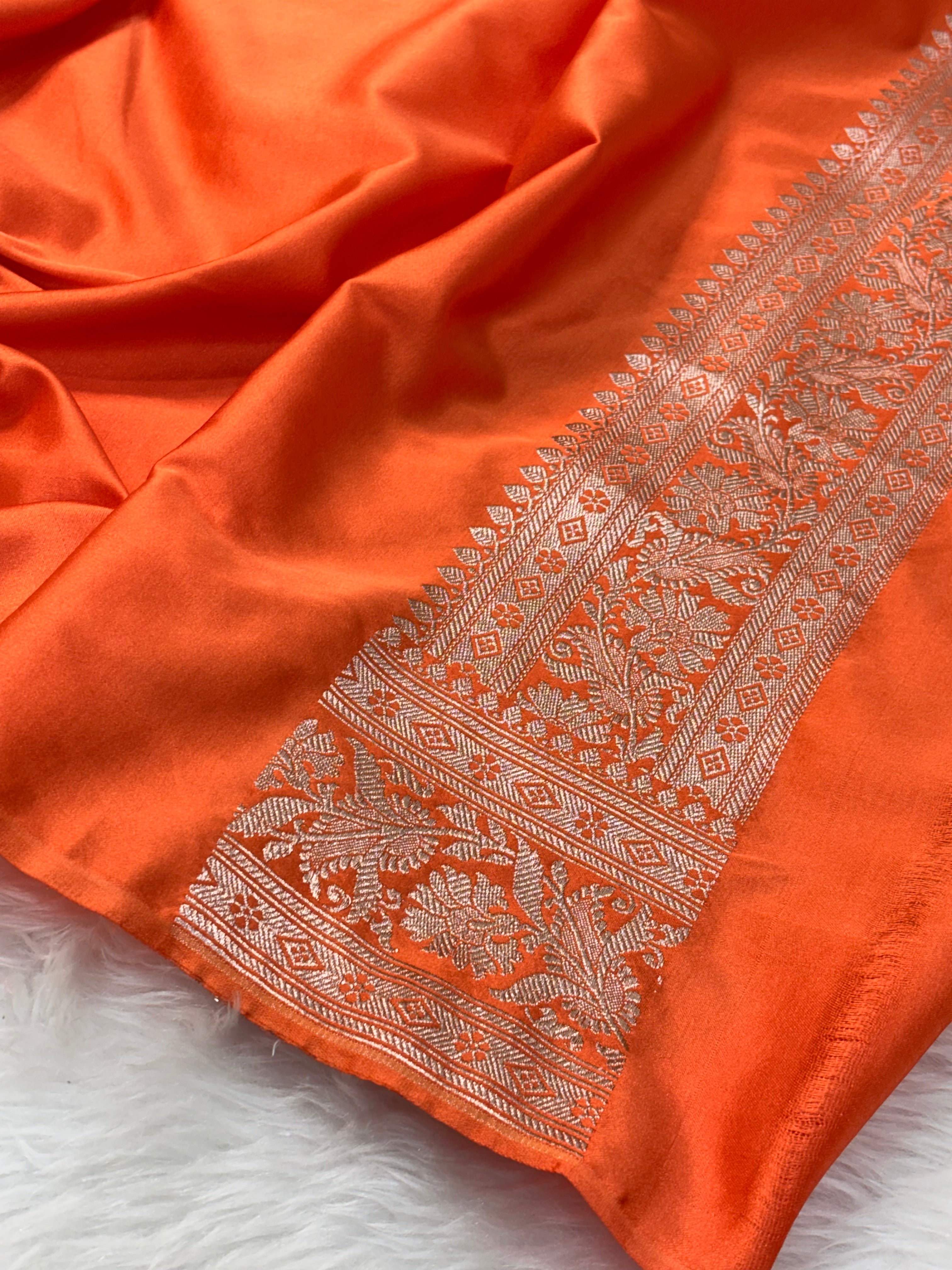 Yellow Pure Banarasi Mashru Katan Silk Saree