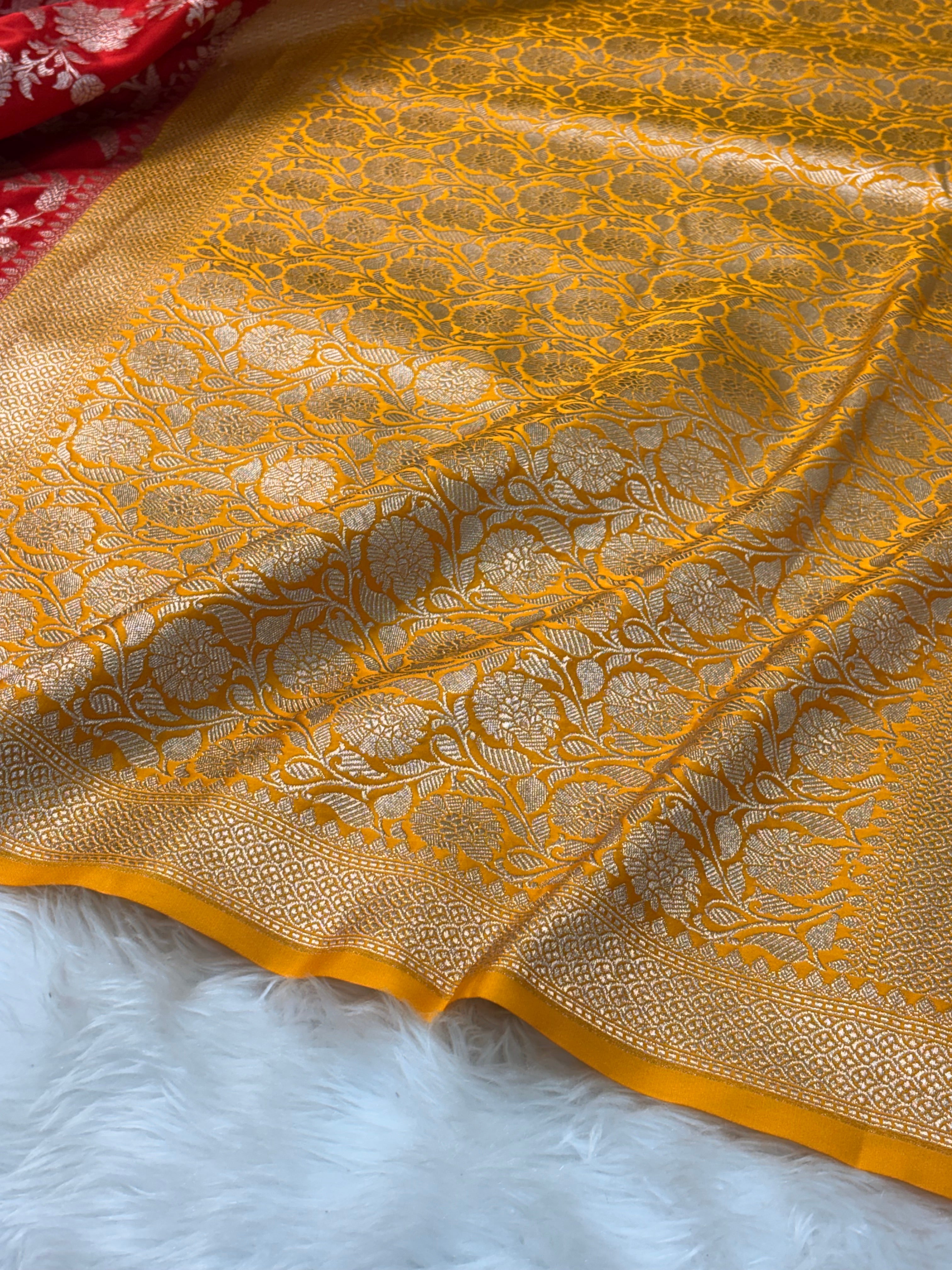 Red Pure Banarasi Mashru Katan Silk Saree