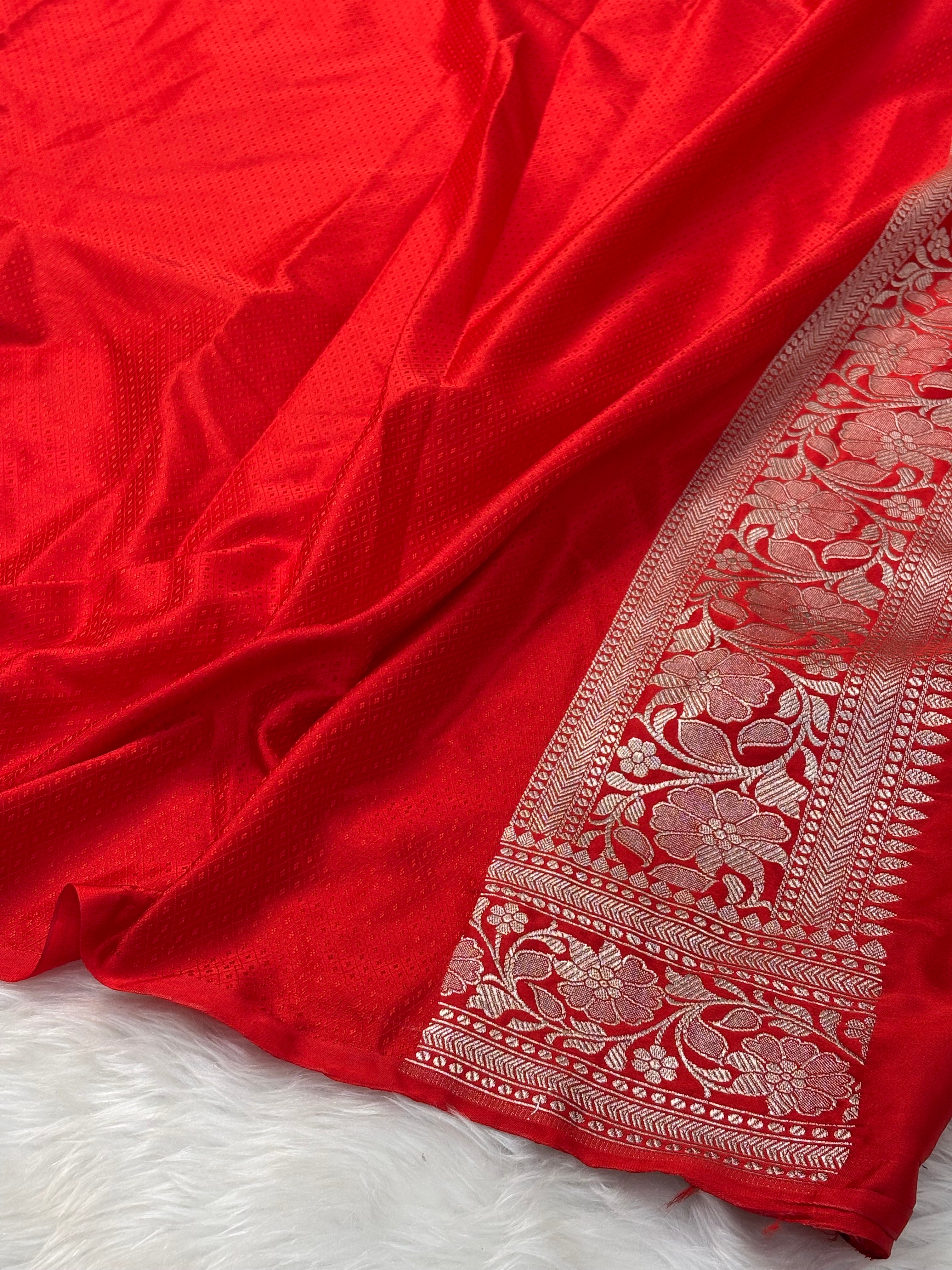 White Pure Banarasi Mashru Katan Silk Saree