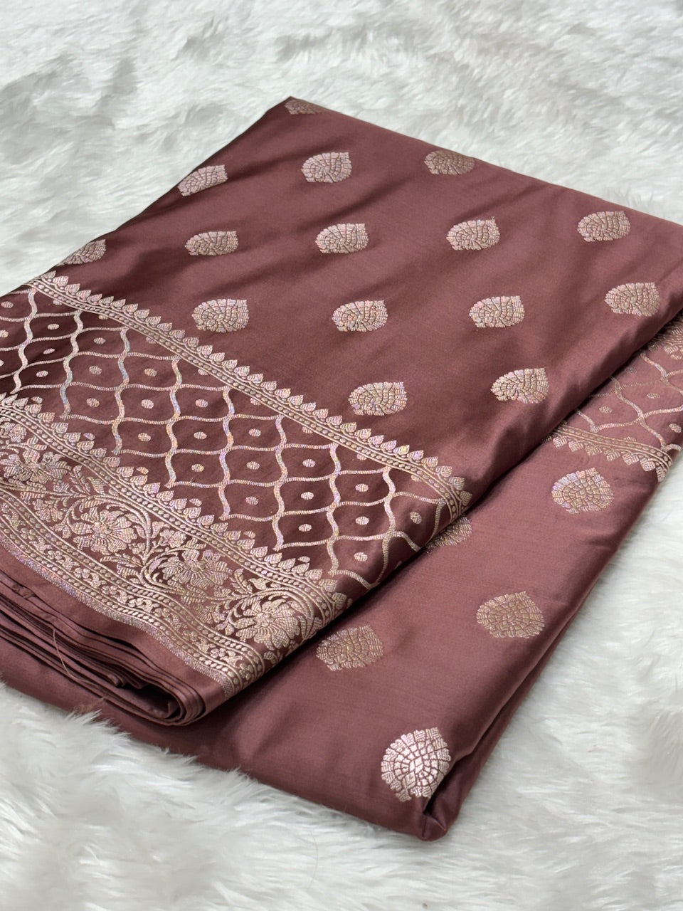 Coffee Brown Pure Banarasi Mashru Silk Saree
