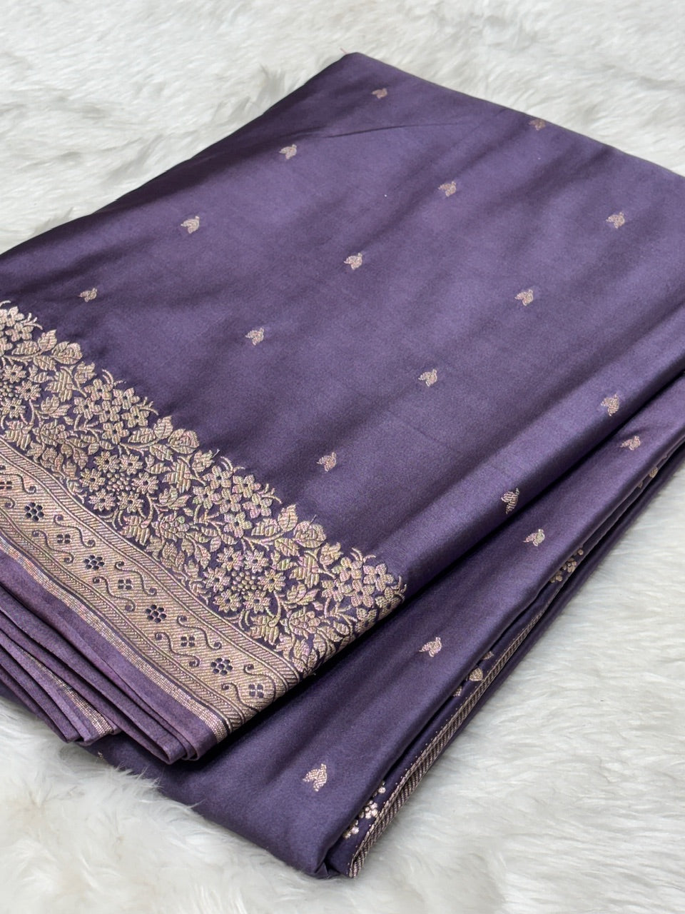 Charcoal Purple Pure Banarasi Mashru Silk Saree