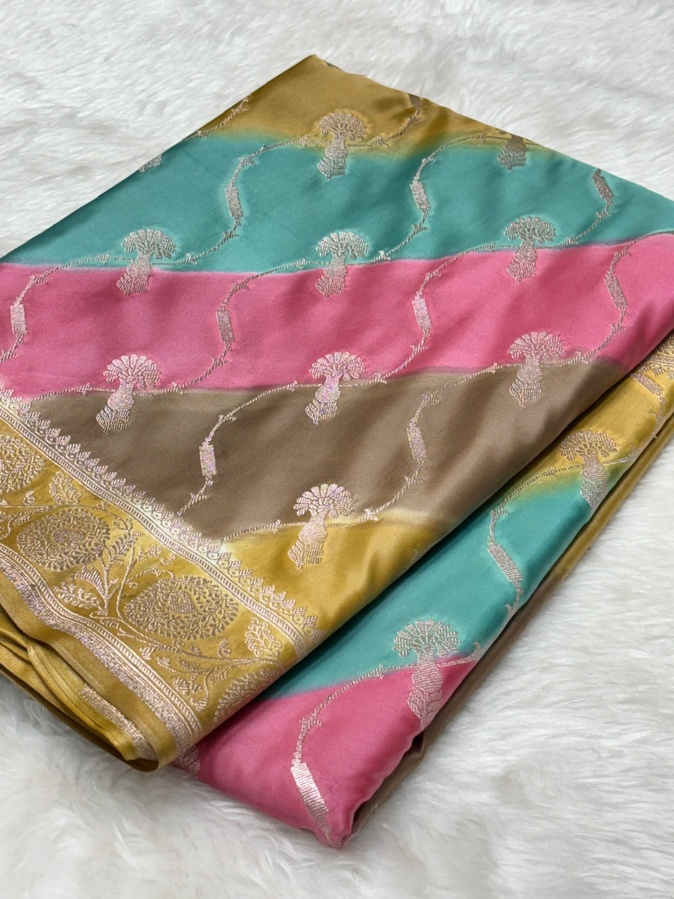 Multi-tone Pure Banarasi Mashru Silk Saree