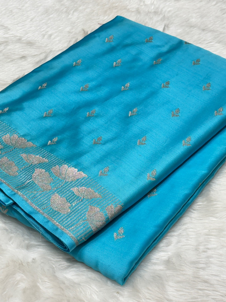 Sky Blue Pure Banarasi Mashru Silk Saree