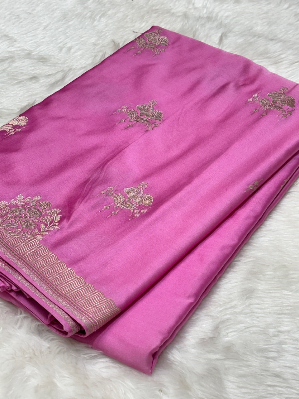 Rose Pink Pure Banarasi Mashru Silk Saree