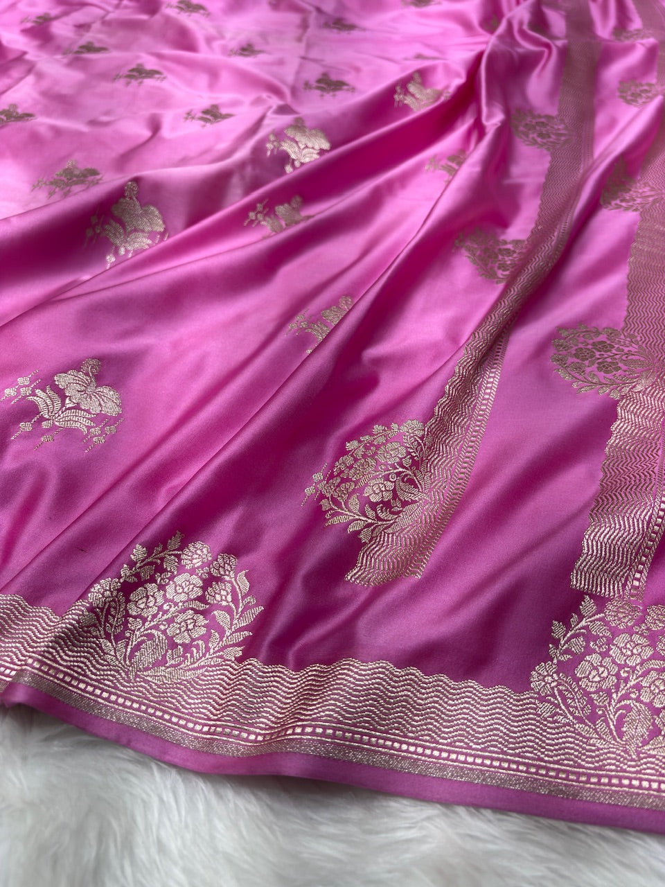 Rose Pink Pure Banarasi Mashru Silk Saree