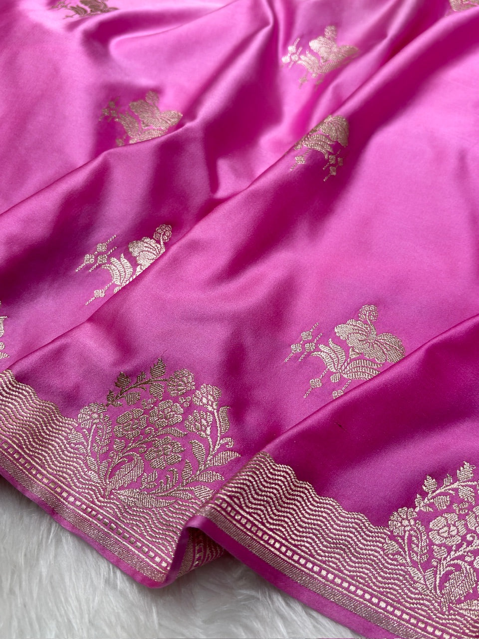 Rose Pink Pure Banarasi Mashru Silk Saree