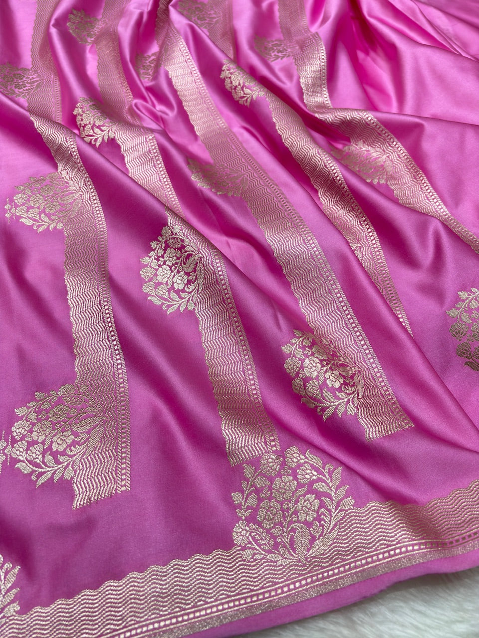 Rose Pink Pure Banarasi Mashru Silk Saree