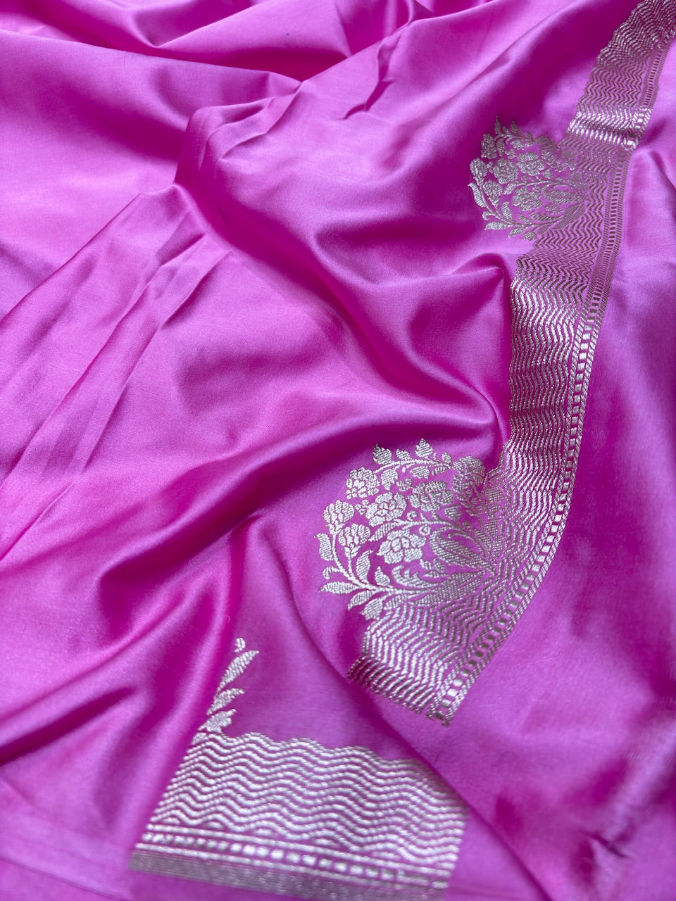 Rose Pink Pure Banarasi Mashru Silk Saree