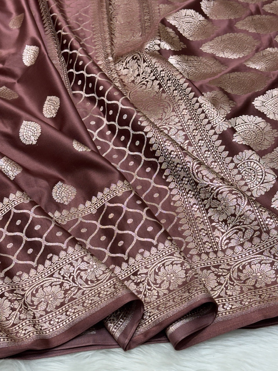 Coffee Brown Pure Banarasi Mashru Silk Saree