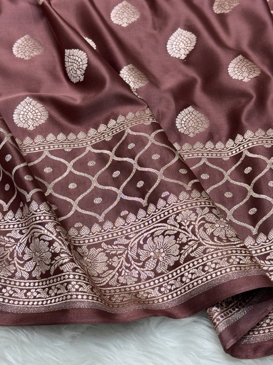 Coffee Brown Pure Banarasi Mashru Silk Saree