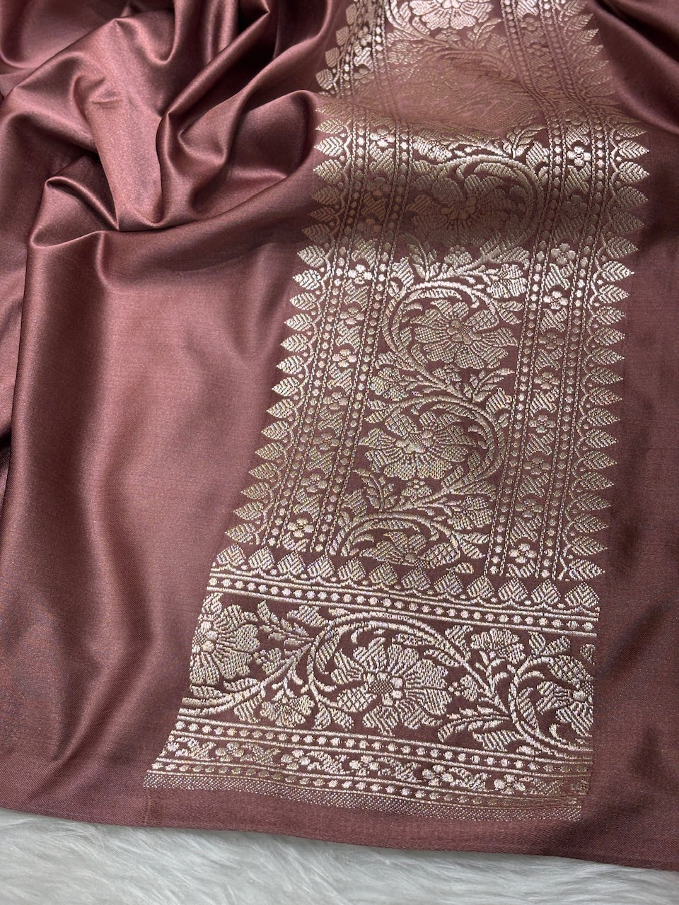 Coffee Brown Pure Banarasi Mashru Silk Saree