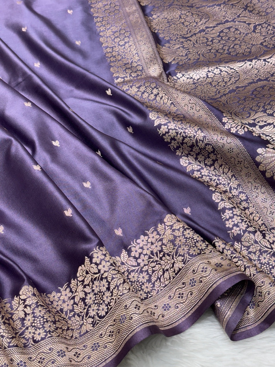 Charcoal Purple Pure Banarasi Mashru Silk Saree