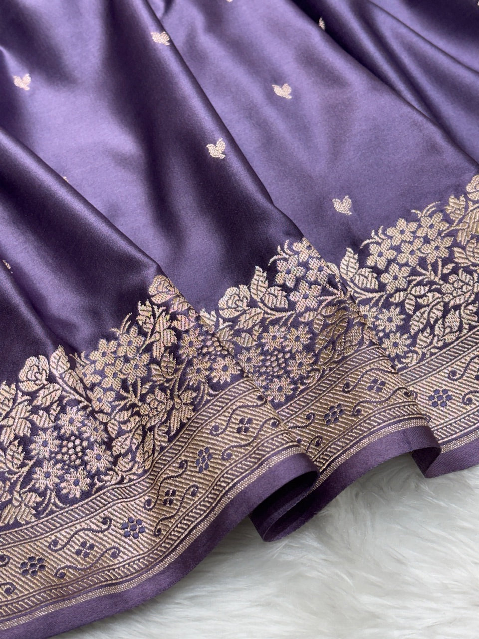 Charcoal Purple Pure Banarasi Mashru Silk Saree