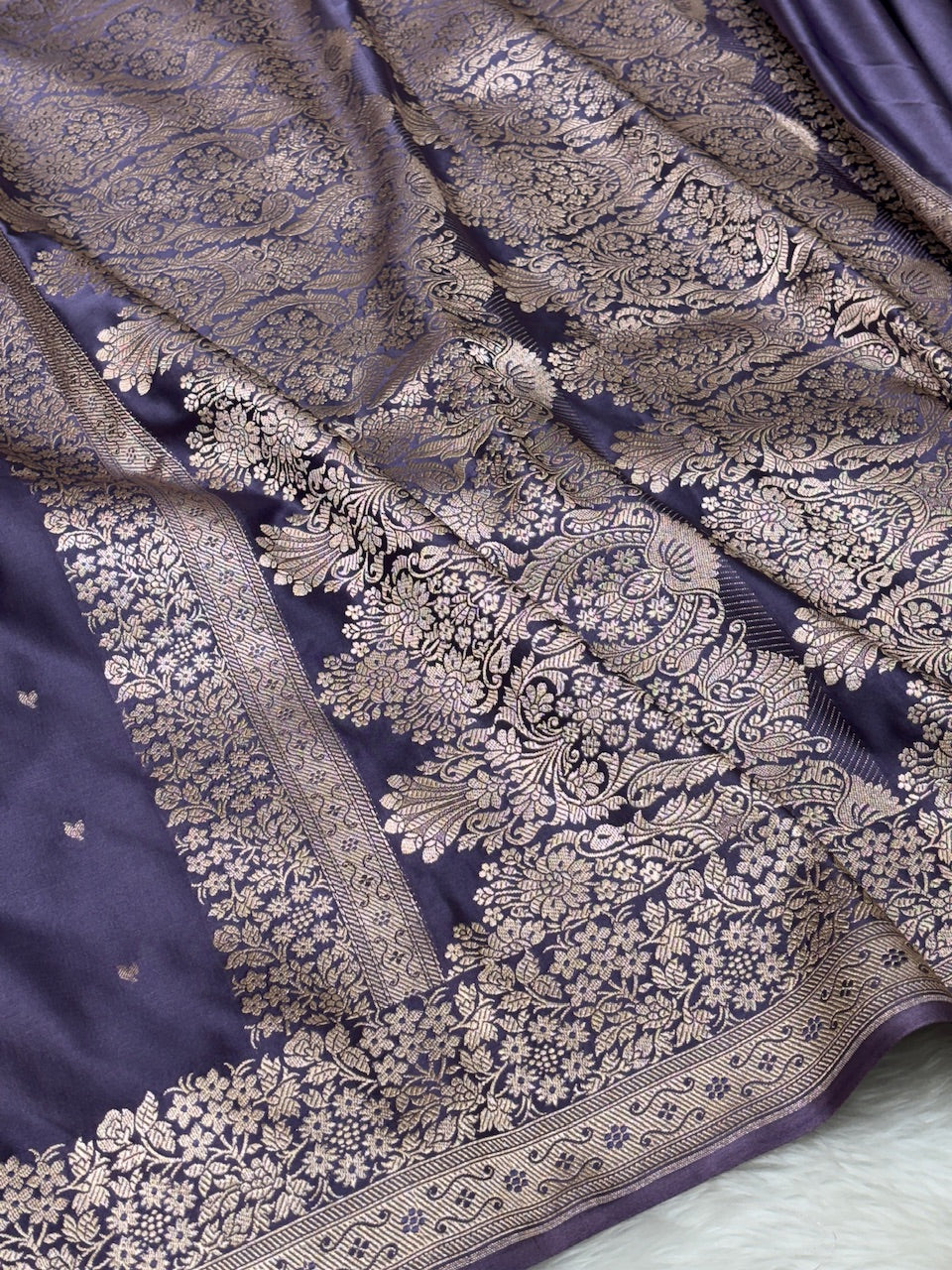 Charcoal Purple Pure Banarasi Mashru Silk Saree