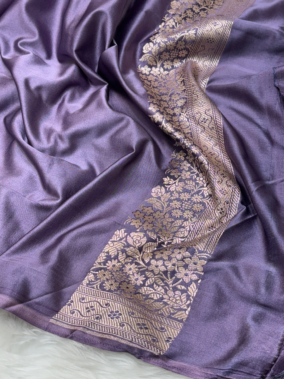 Charcoal Purple Pure Banarasi Mashru Silk Saree