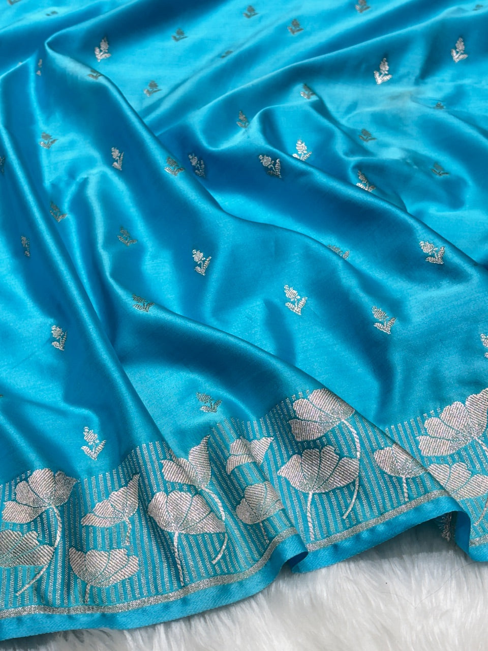 Sky Blue Pure Banarasi Mashru Silk Saree