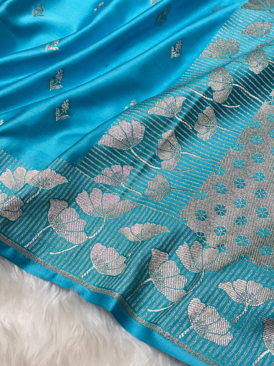 Sky Blue Pure Banarasi Mashru Silk Saree