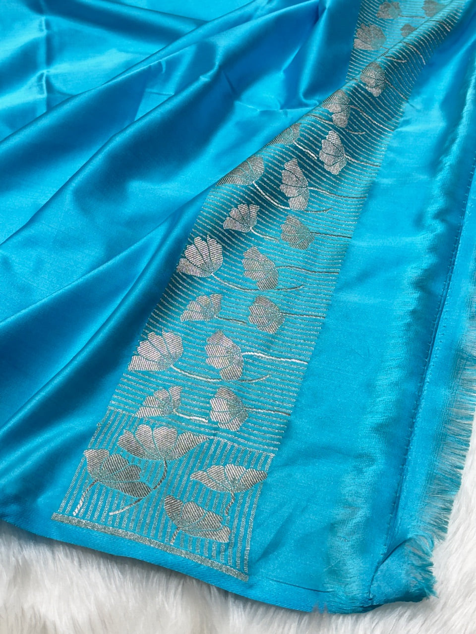 Sky Blue Pure Banarasi Mashru Silk Saree