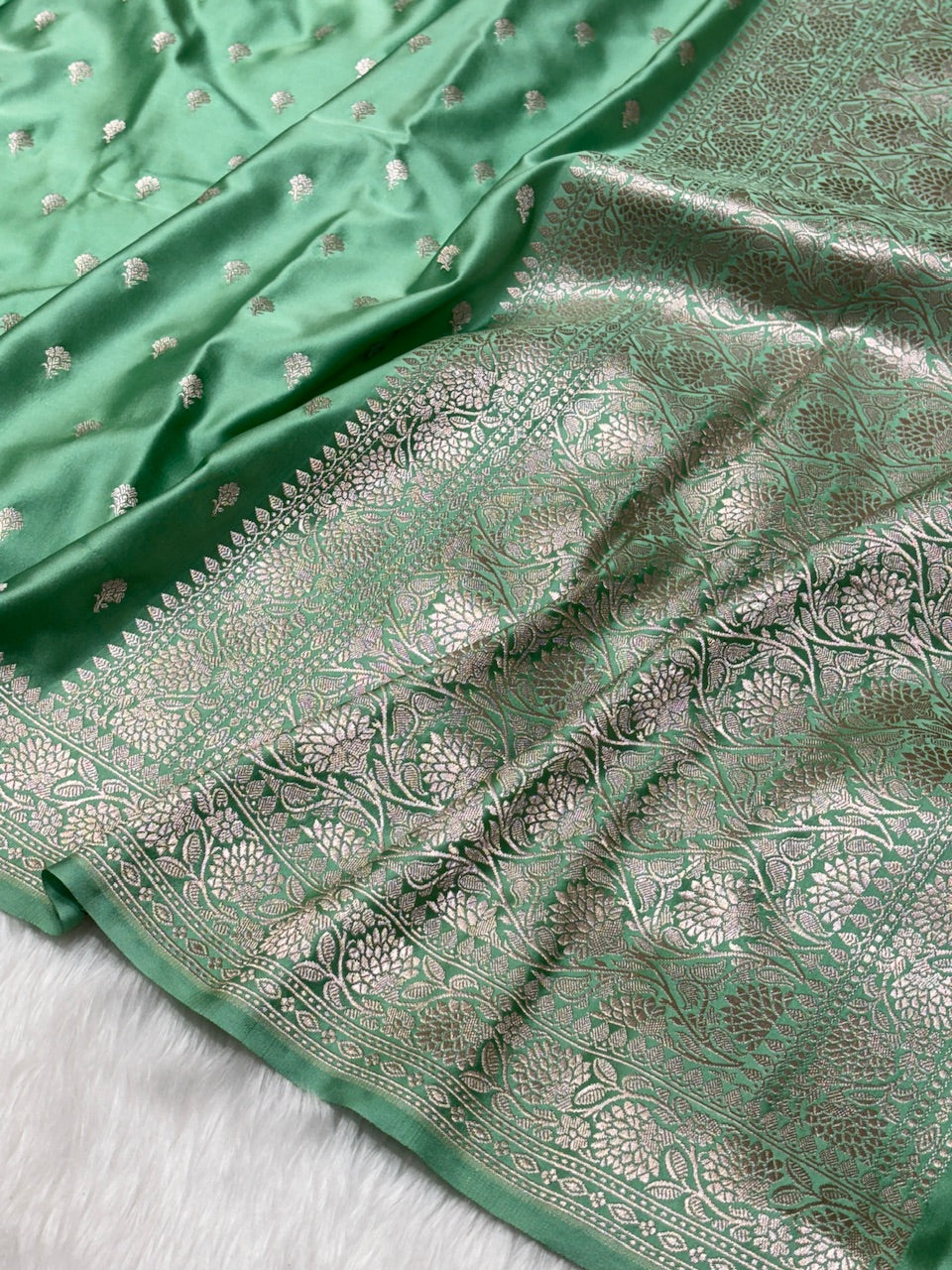 Pastel Green Pure Banarasi Mashru Silk Saree