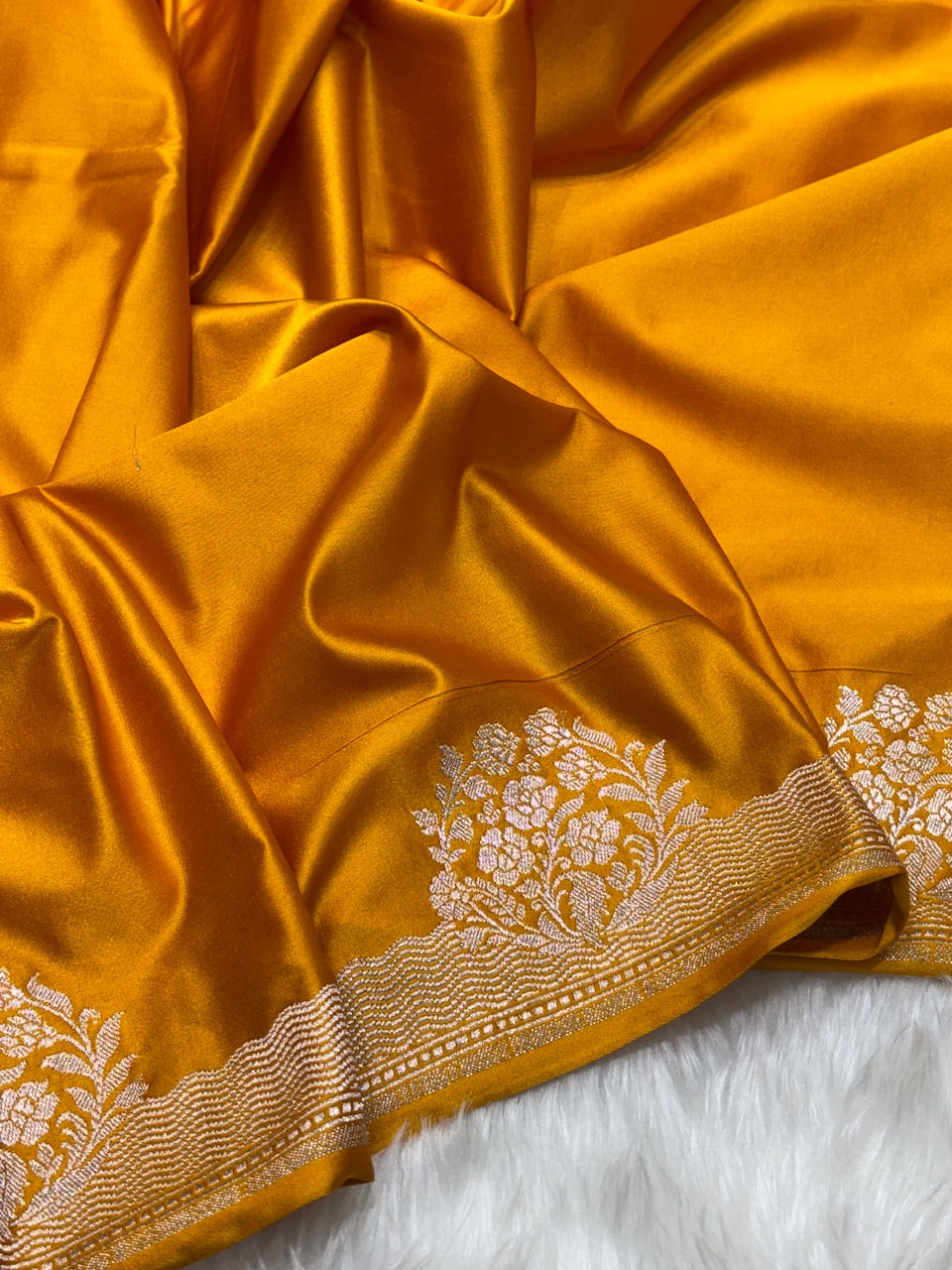 Mustard Gold Pure Banarasi Mashru Silk Saree