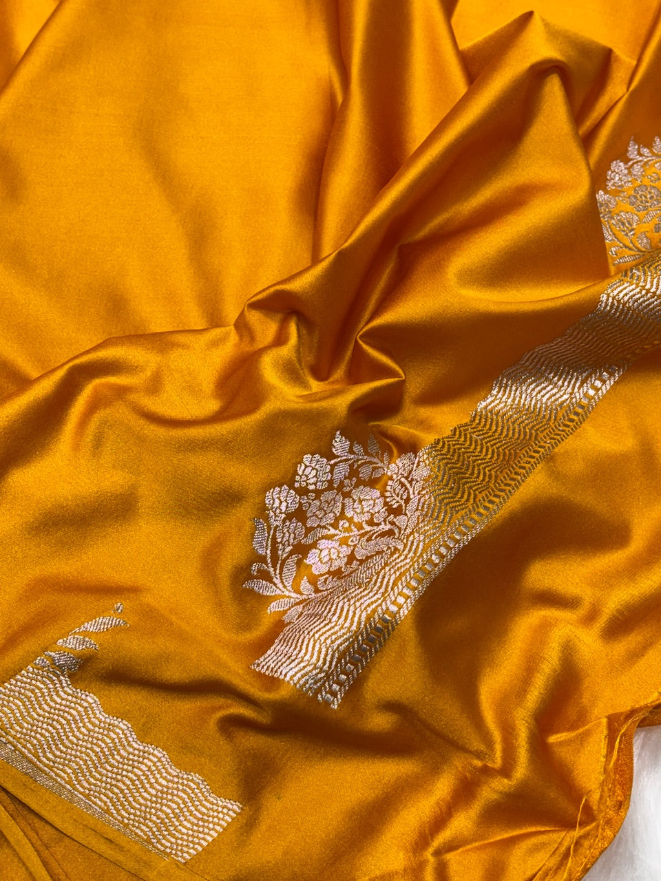 Mustard Gold Pure Banarasi Mashru Silk Saree