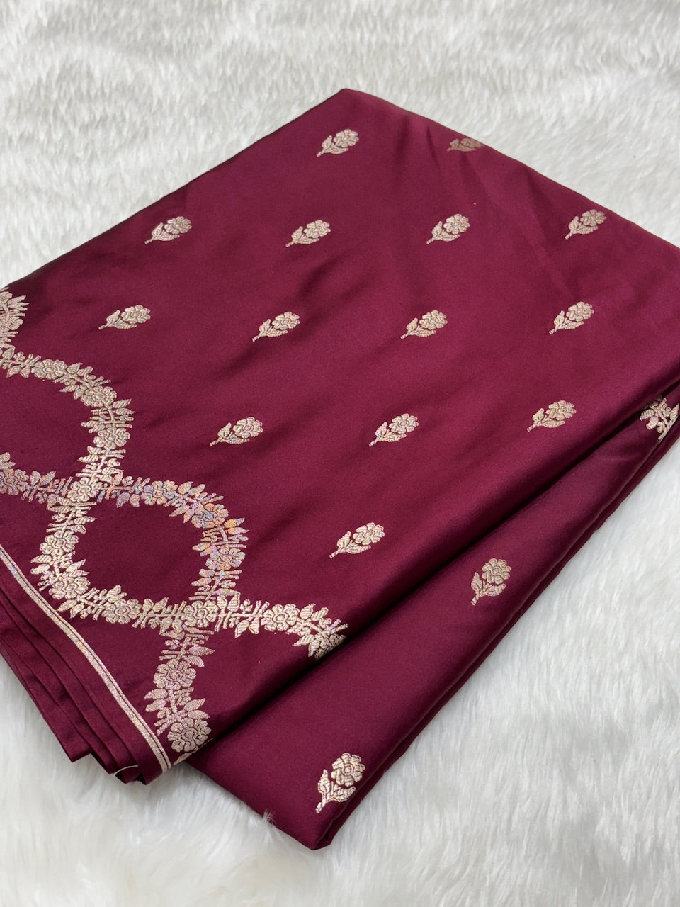 Wine Maroon Pure Banarasi Mashru Silk Saree