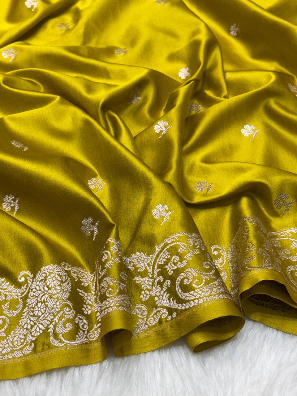 Mustard Gold Pure Banarasi Mashru Silk Saree