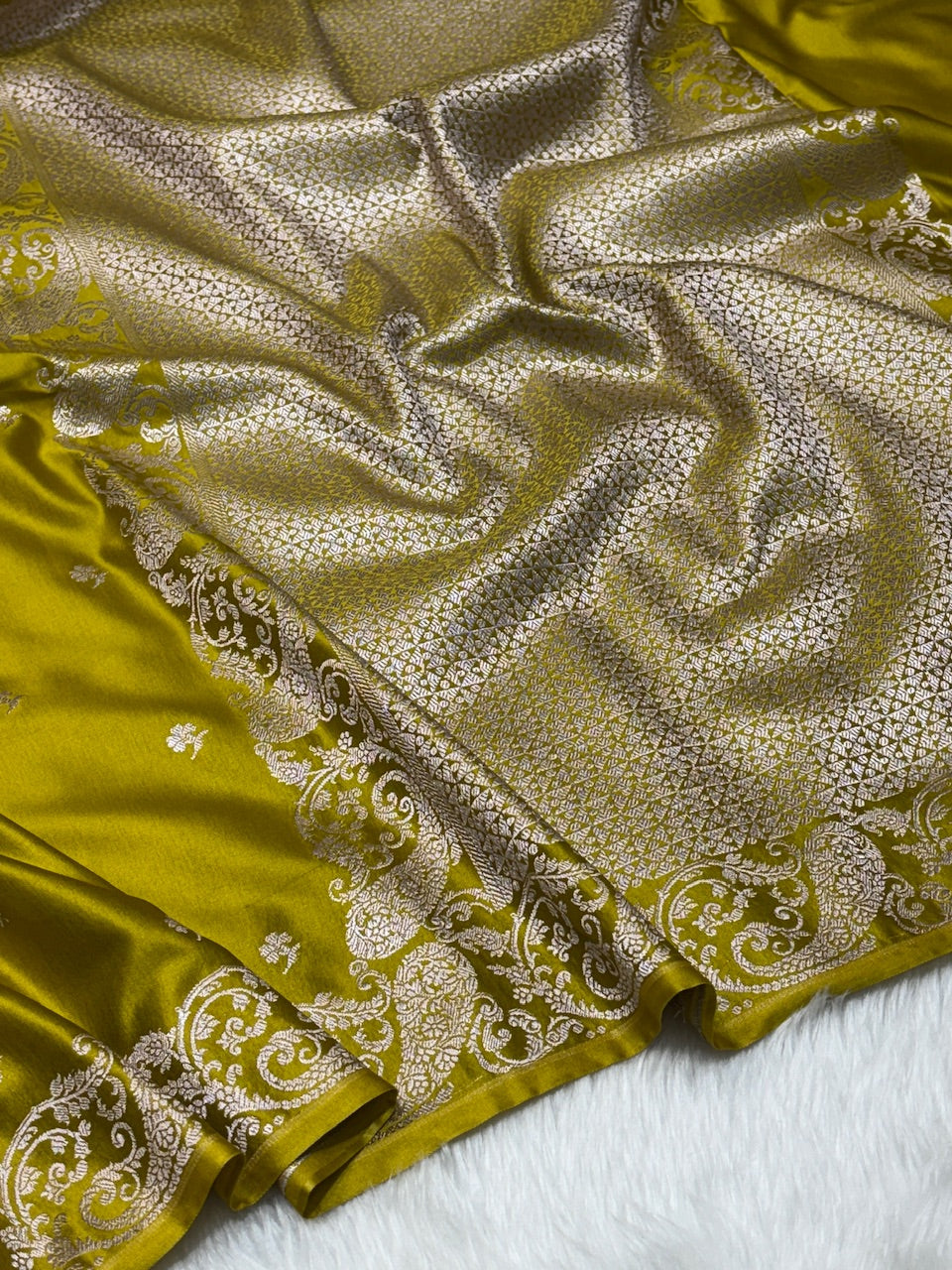 Mustard Gold Pure Banarasi Mashru Silk Saree