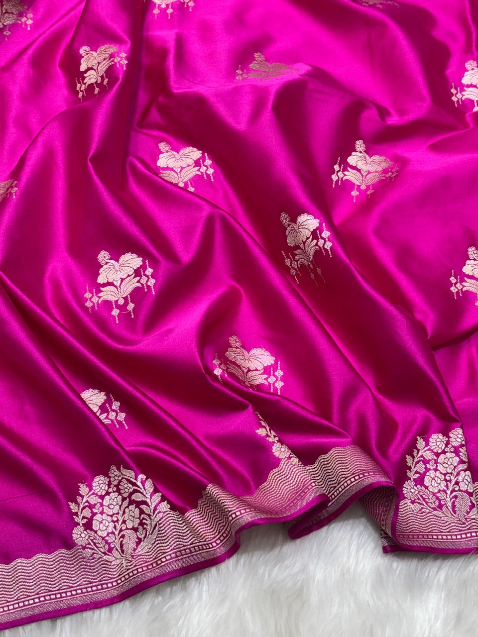 Rani Pink Pure Banarasi Mashru Silk Saree
