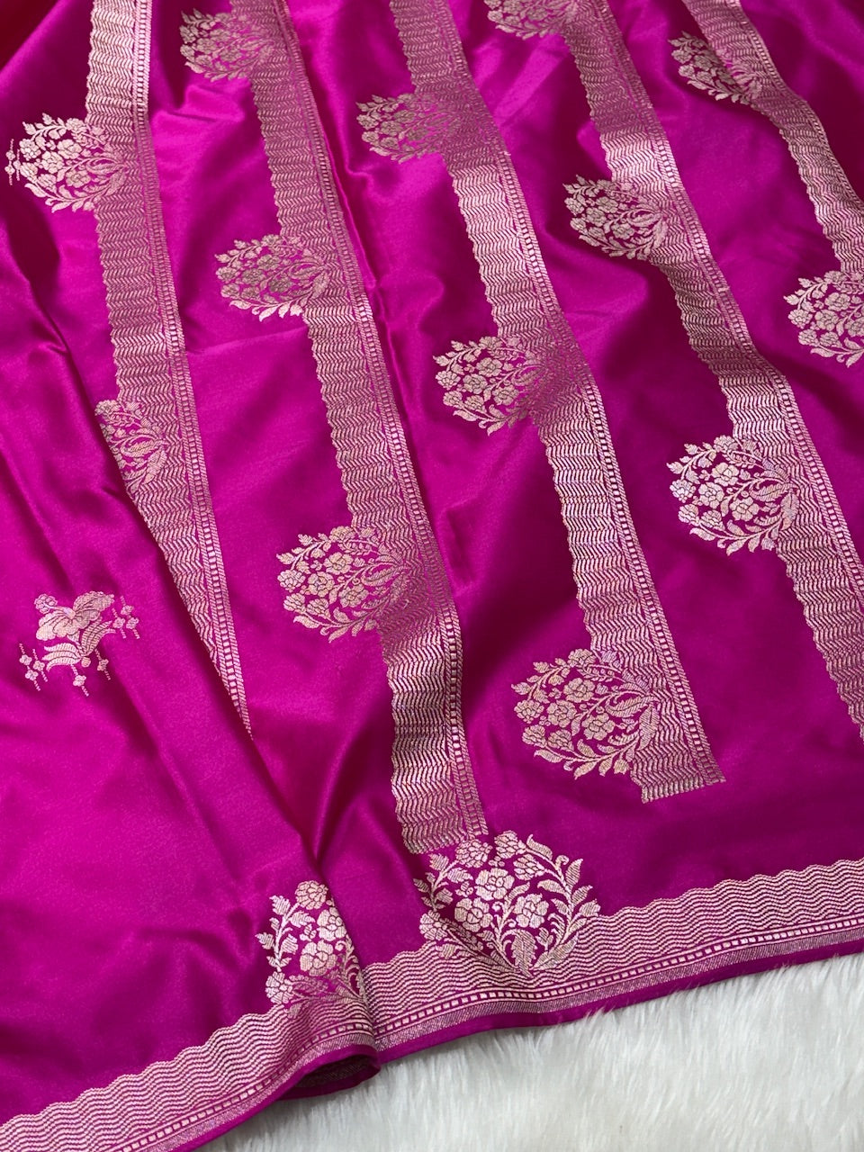 Rani Pink Pure Banarasi Mashru Silk Saree