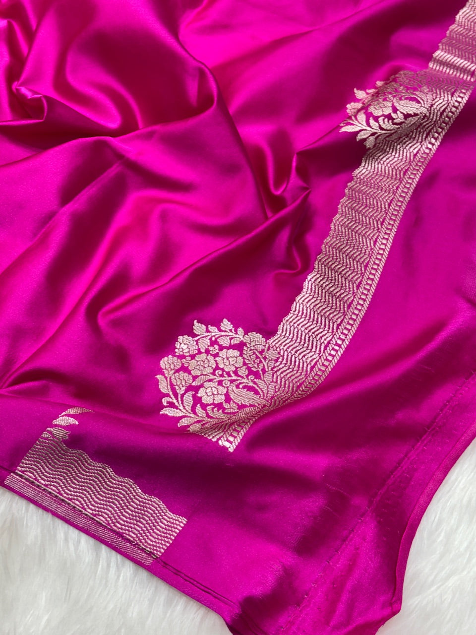 Rani Pink Pure Banarasi Mashru Silk Saree