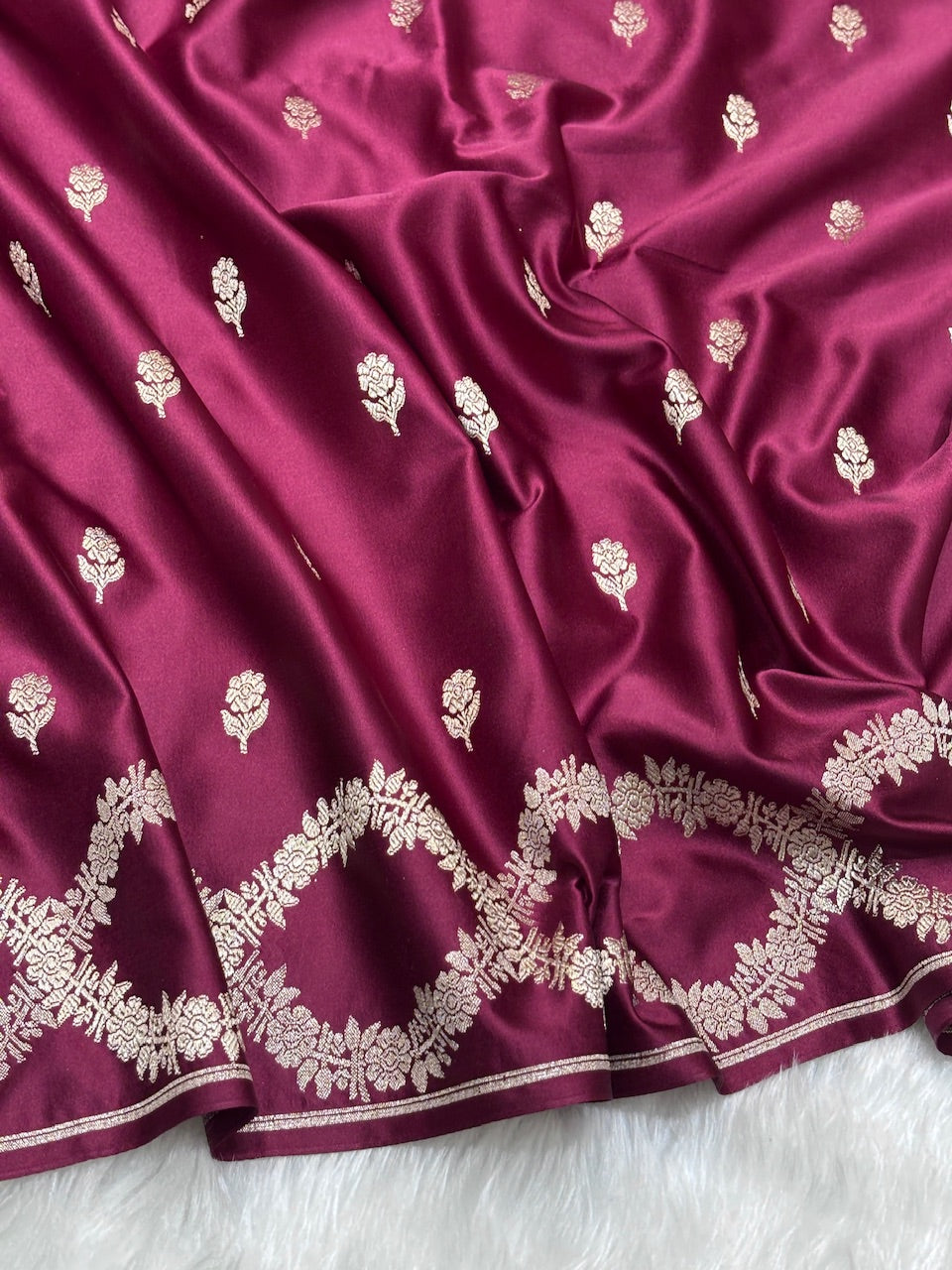 Wine Maroon Pure Banarasi Mashru Silk Saree